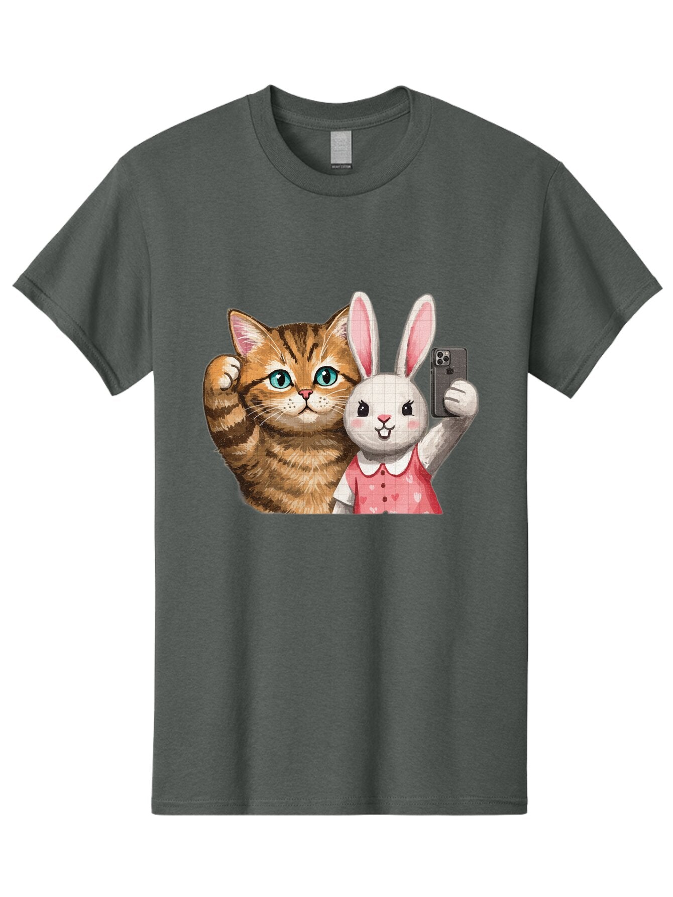 Cat-And-Bunny-Selfie Men'S Graphic Tee, 100% Cotton, Comfortable Casual Summer Wear, Machine Washable, Vintage Camera, Old Camera, Antique Camera, Black Camera, Classic Photography, Photography Equipment, Nostalgic Device, Film Camera, Baq450