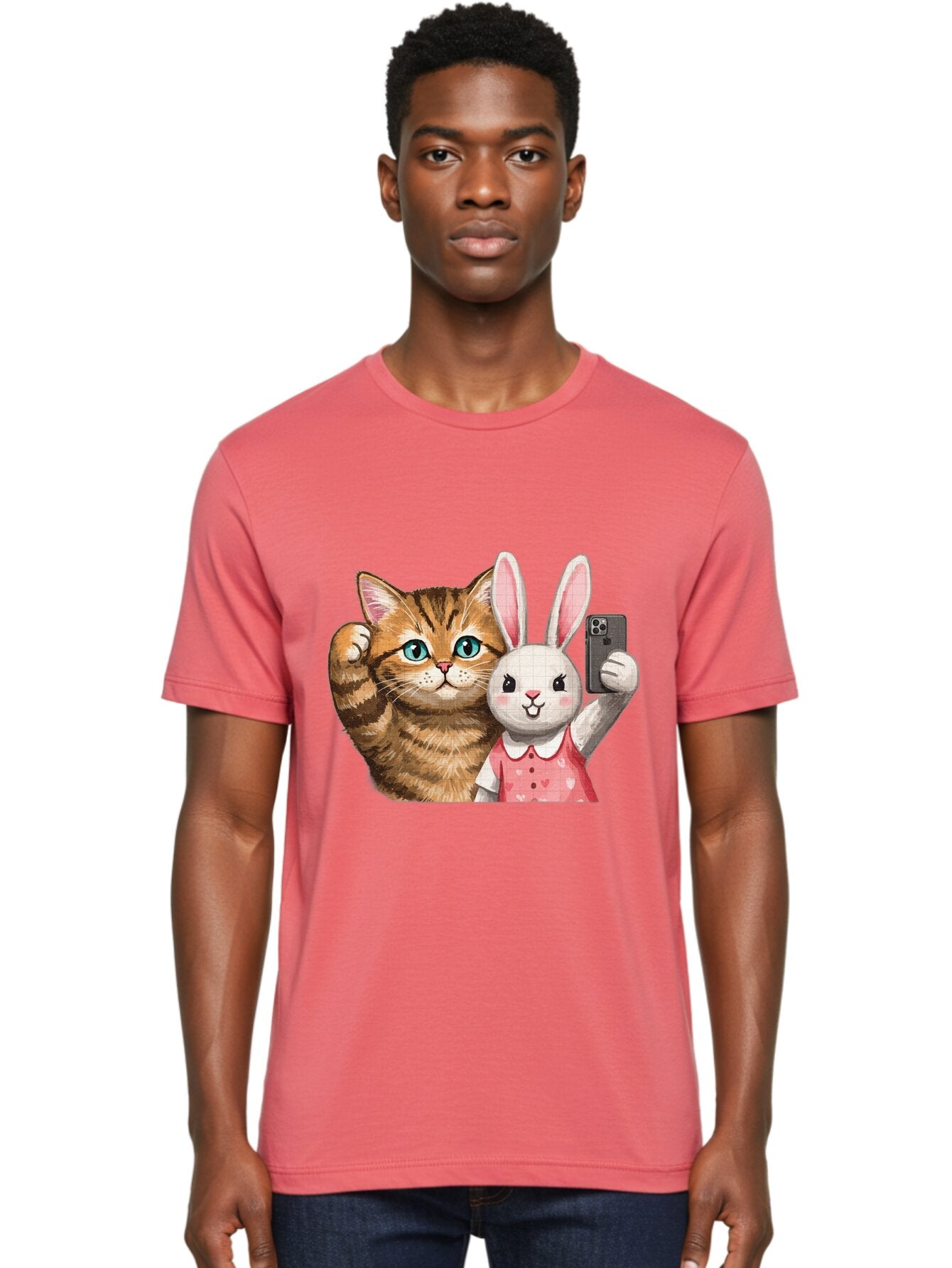 Cat-And-Bunny-Selfie Men'S Graphic Tee, 100% Cotton, Comfortable Casual Summer Wear, Machine Washable, Vintage Camera, Old Camera, Antique Camera, Black Camera, Classic Photography, Photography Equipment, Nostalgic Device, Film Camera, Baq450 19