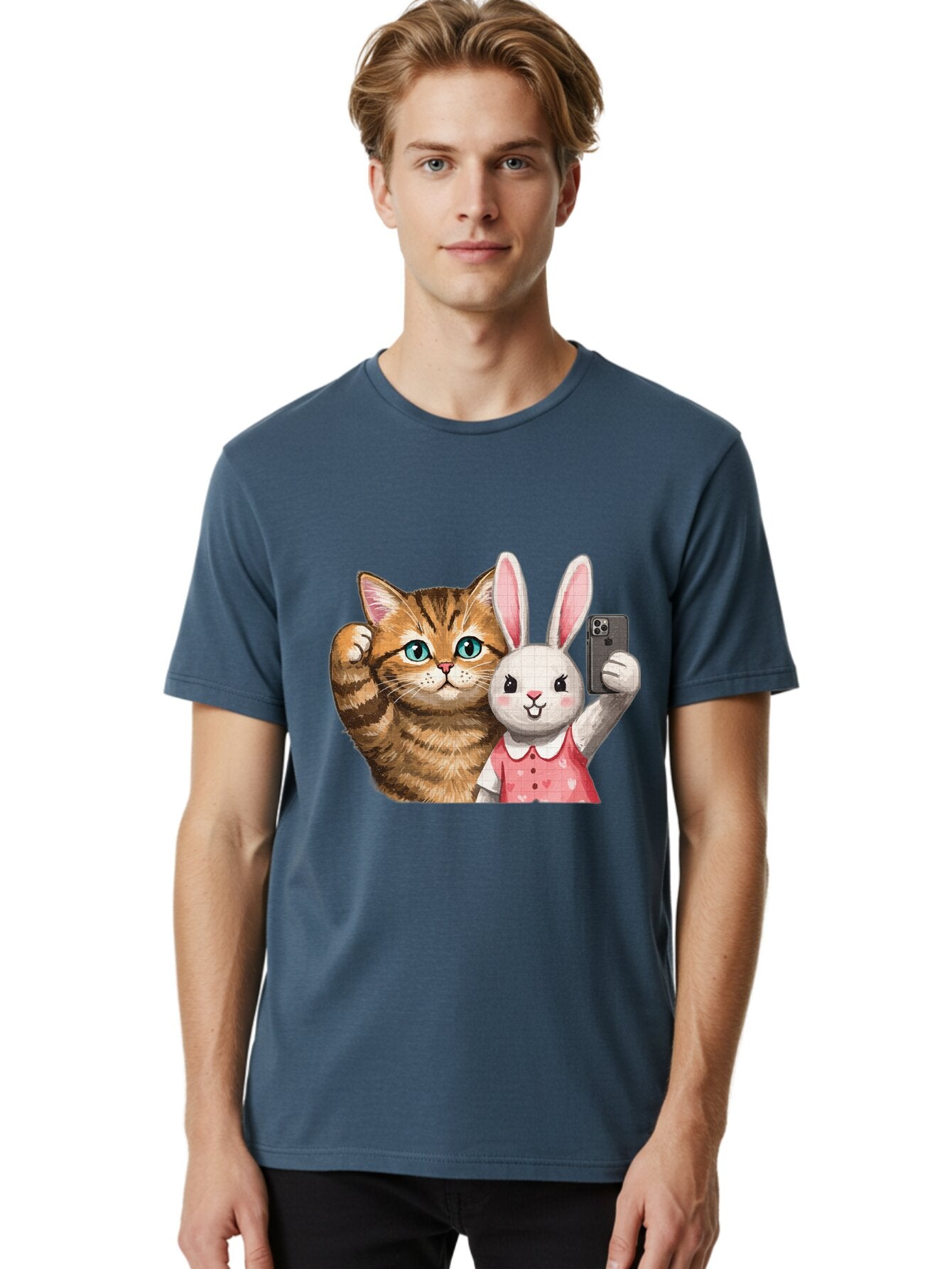 Cat-And-Bunny-Selfie Men'S Graphic Tee, 100% Cotton, Comfortable Casual Summer Wear, Machine Washable, Vintage Camera, Old Camera, Antique Camera, Black Camera, Classic Photography, Photography Equipment, Nostalgic Device, Film Camera, Baq450 27