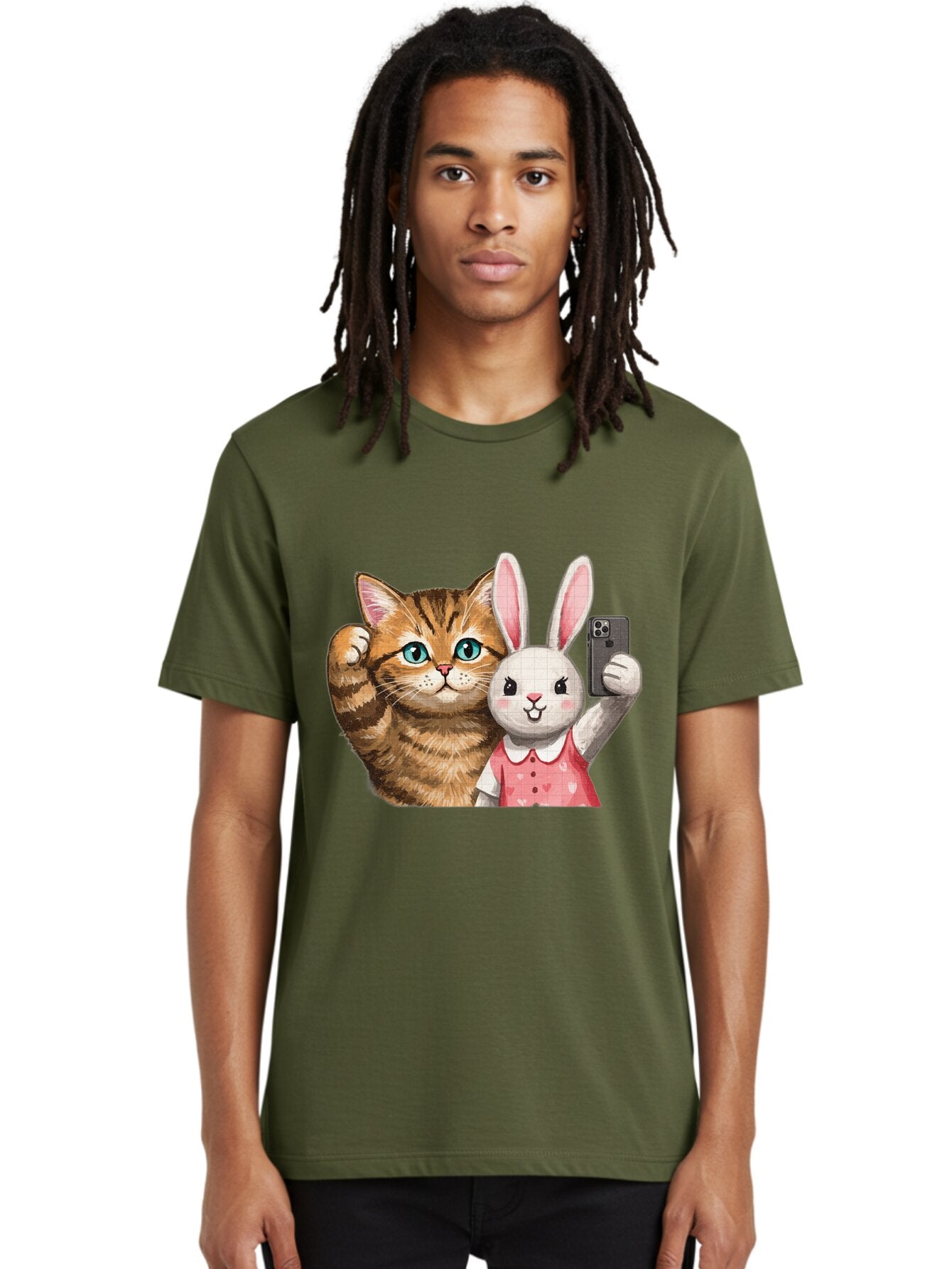 Cat-And-Bunny-Selfie Men'S Graphic Tee, 100% Cotton, Comfortable Casual Summer Wear, Machine Washable, Vintage Camera, Old Camera, Antique Camera, Black Camera, Classic Photography, Photography Equipment, Nostalgic Device, Film Camera, Baq450 26