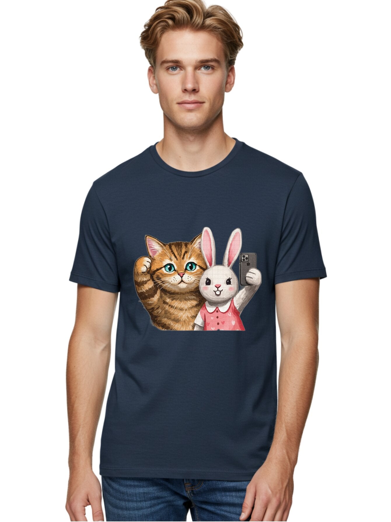 Cat-And-Bunny-Selfie Men'S Graphic Tee, 100% Cotton, Comfortable Casual Summer Wear, Machine Washable, Vintage Camera, Old Camera, Antique Camera, Black Camera, Classic Photography, Photography Equipment, Nostalgic Device, Film Camera, Baq450 29