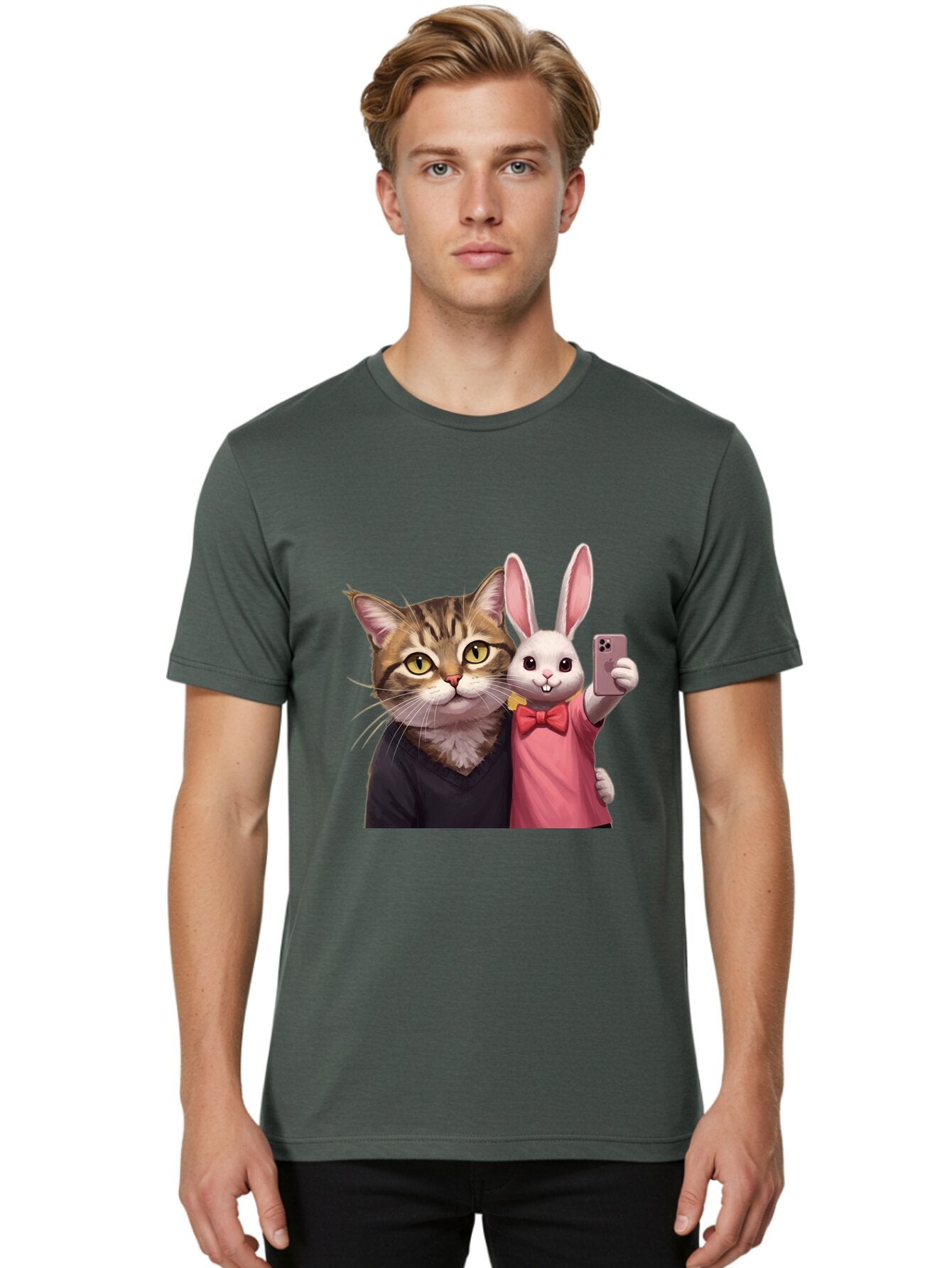 Cat-And-Rabbit-1 Men'S Graphic Tee, 100% Cotton, Comfortable Casual Summer Wear, Machine Washable, Vintage Camera, Old Camera, Antique Camera, Black Camera, Classic Photography, Photography Equipment, Nostalgic Device, Film Camera, Camera Art Baq453 27