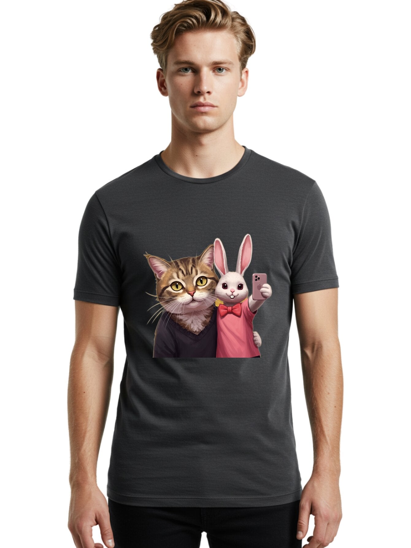 Cat-And-Rabbit-1 Men'S Graphic Tee, 100% Cotton, Comfortable Casual Summer Wear, Machine Washable, Vintage Camera, Old Camera, Antique Camera, Black Camera, Classic Photography, Photography Equipment, Nostalgic Device, Film Camera, Camera Art Baq453 17