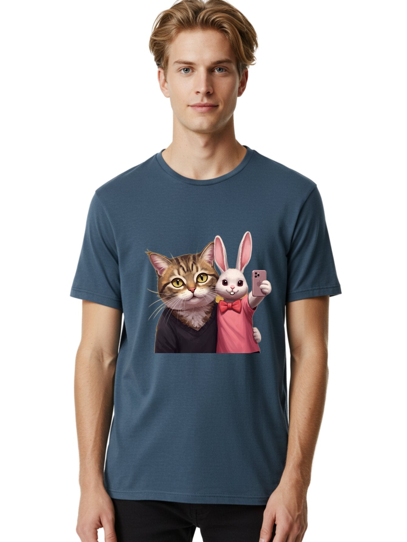 Cat-And-Rabbit-1 Men'S Graphic Tee, 100% Cotton, Comfortable Casual Summer Wear, Machine Washable, Vintage Camera, Old Camera, Antique Camera, Black Camera, Classic Photography, Photography Equipment, Nostalgic Device, Film Camera, Camera Art Baq453 20