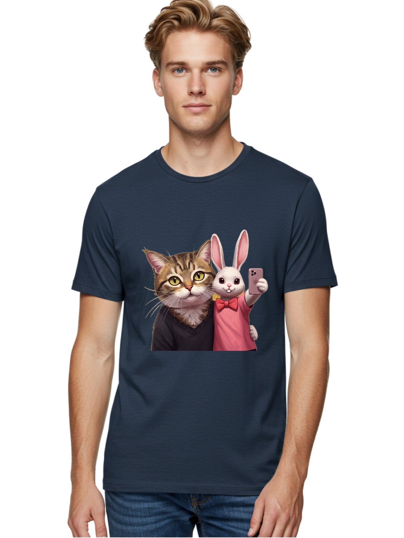 Cat-And-Rabbit-1 Men'S Graphic Tee, 100% Cotton, Comfortable Casual Summer Wear, Machine Washable, Vintage Camera, Old Camera, Antique Camera, Black Camera, Classic Photography, Photography Equipment, Nostalgic Device, Film Camera, Camera Art Baq453 24