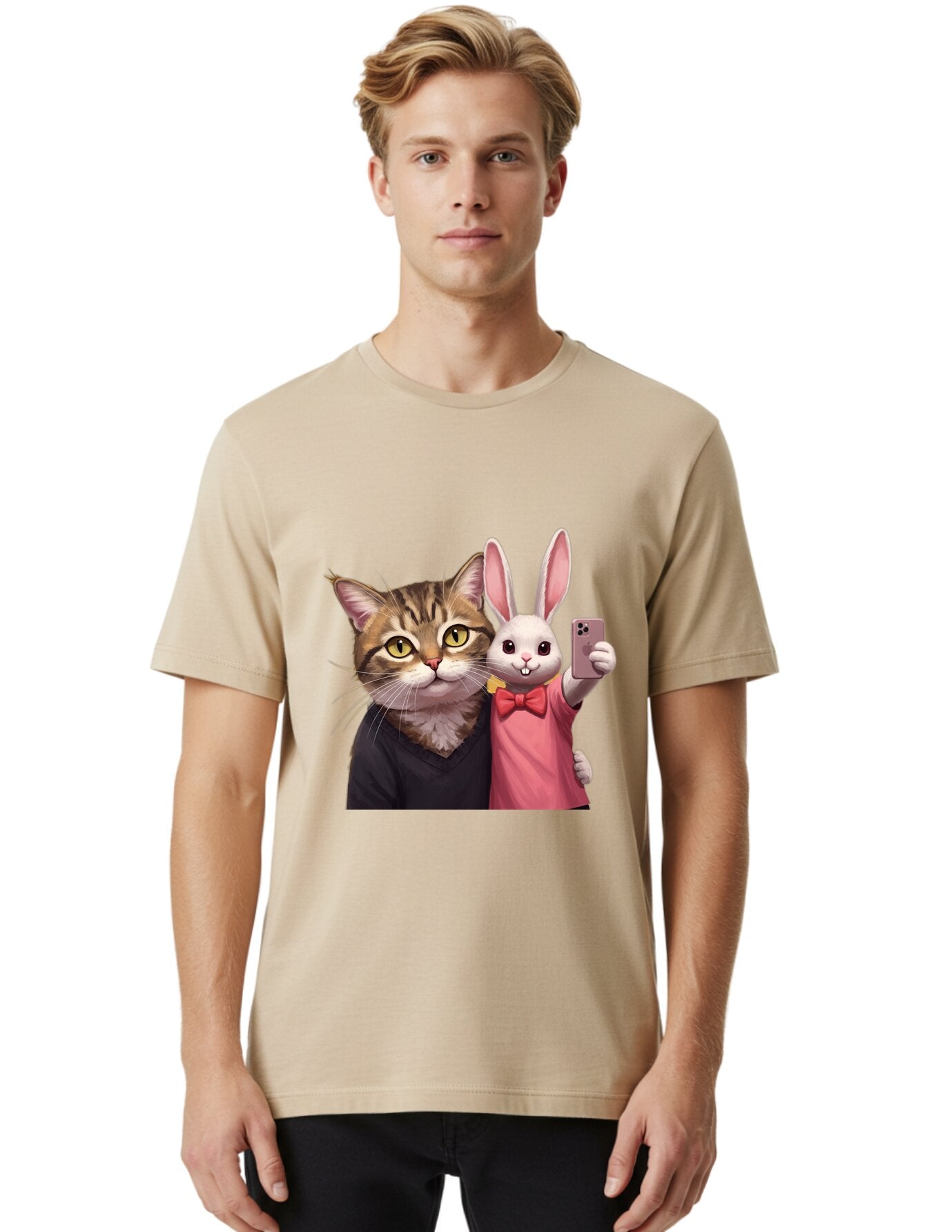 Cat-And-Rabbit-1 Men'S Graphic Tee, 100% Cotton, Comfortable Casual Summer Wear, Machine Washable, Vintage Camera, Old Camera, Antique Camera, Black Camera, Classic Photography, Photography Equipment, Nostalgic Device, Film Camera, Camera Art Baq453 21