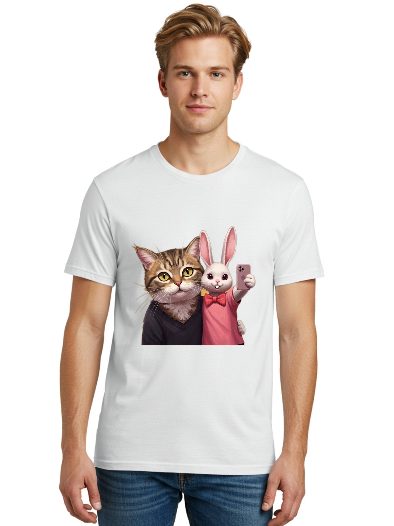 Cat-And-Rabbit-1 Men'S Graphic Tee, 100% Cotton, Comfortable Casual Summer Wear, Machine Washable, Vintage Camera, Old Camera, Antique Camera, Black Camera, Classic Photography, Photography Equipment, Nostalgic Device, Film Camera, Camera Art Baq453 25