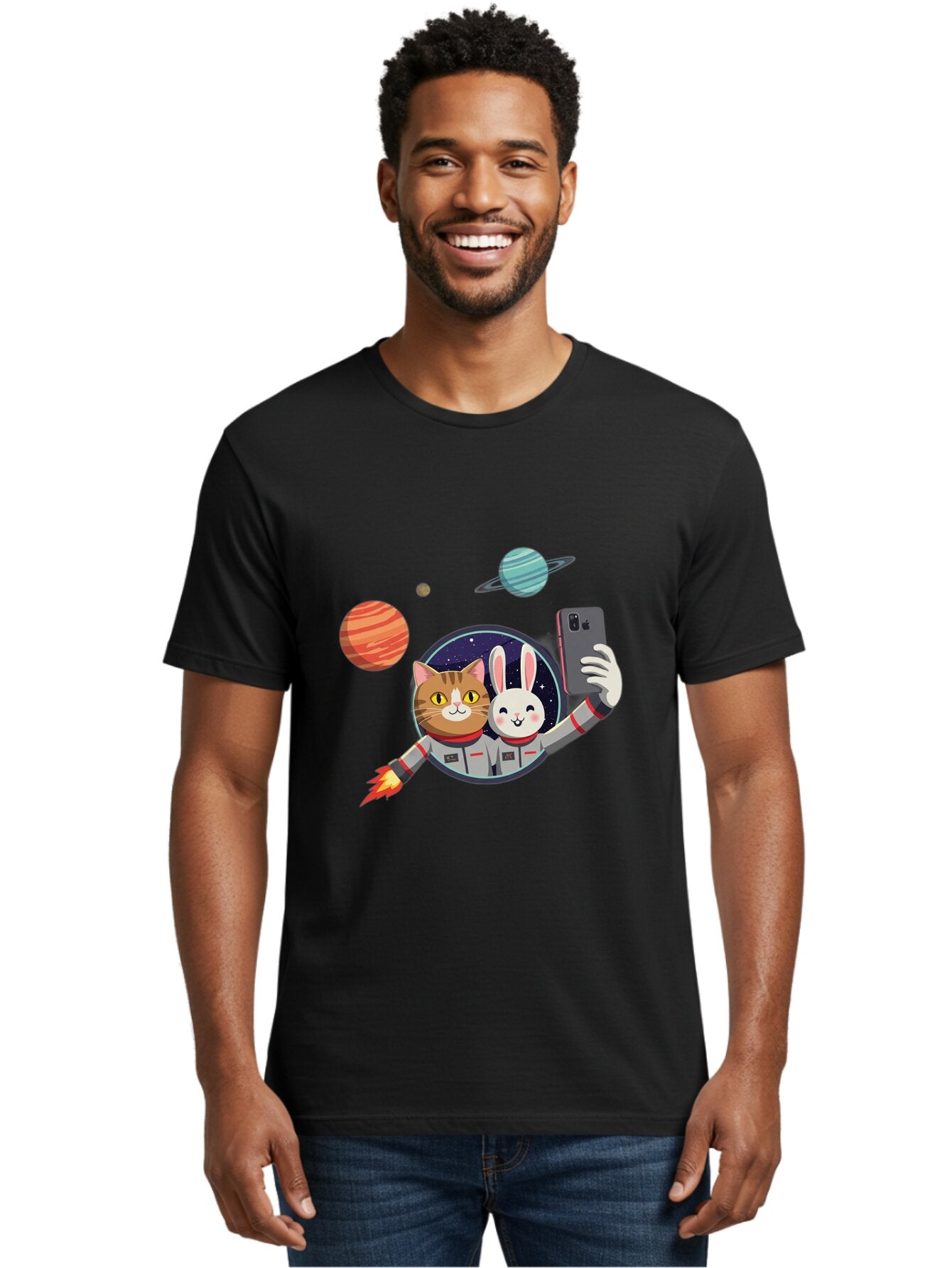 Cat-And-Rabbit-In-Space Men'S Graphic Tee, 100% Cotton, Comfortable Casual Summer Wear, Machine Washable, Vintage Camera, Old Camera, Antique Camera, Black Camera, Classic Photography, Photography Equipment, Nostalgic Device, Film Camera, Baq456 18