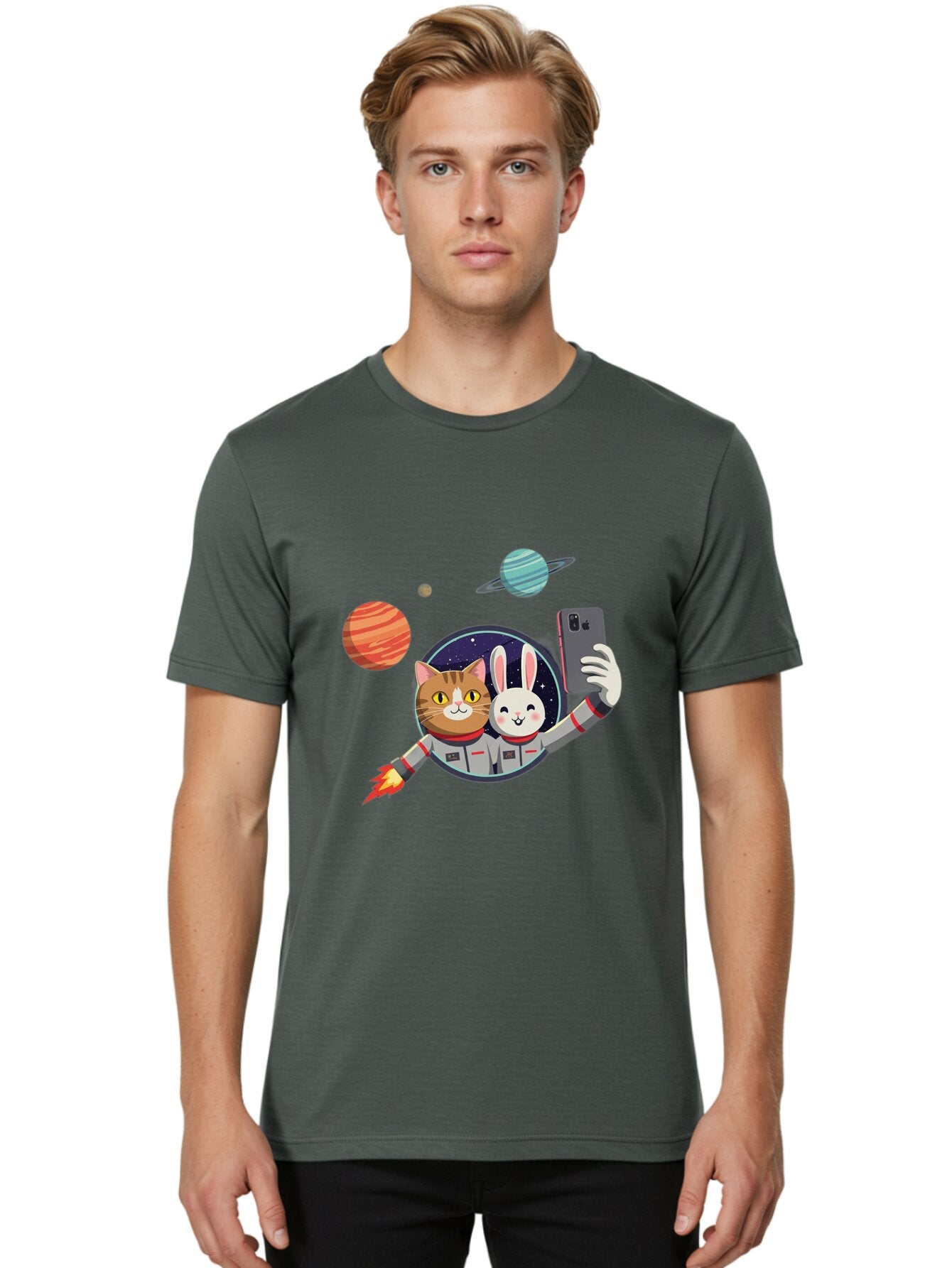 Cat-And-Rabbit-In-Space Men'S Graphic Tee, 100% Cotton, Comfortable Casual Summer Wear, Machine Washable, Vintage Camera, Old Camera, Antique Camera, Black Camera, Classic Photography, Photography Equipment, Nostalgic Device, Film Camera, Baq456 20