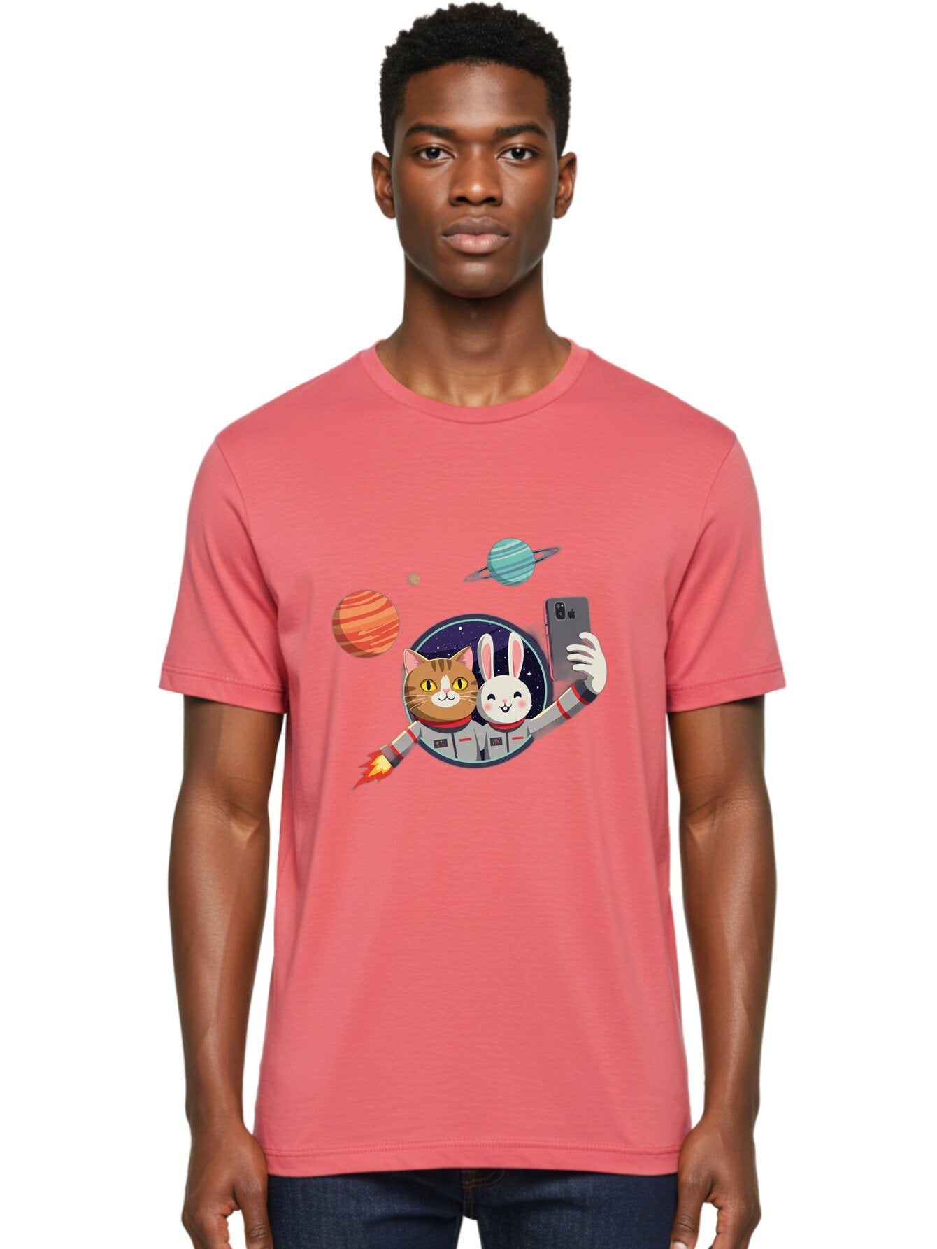 Cat-And-Rabbit-In-Space Men'S Graphic Tee, 100% Cotton, Comfortable Casual Summer Wear, Machine Washable, Vintage Camera, Old Camera, Antique Camera, Black Camera, Classic Photography, Photography Equipment, Nostalgic Device, Film Camera, Baq456 19