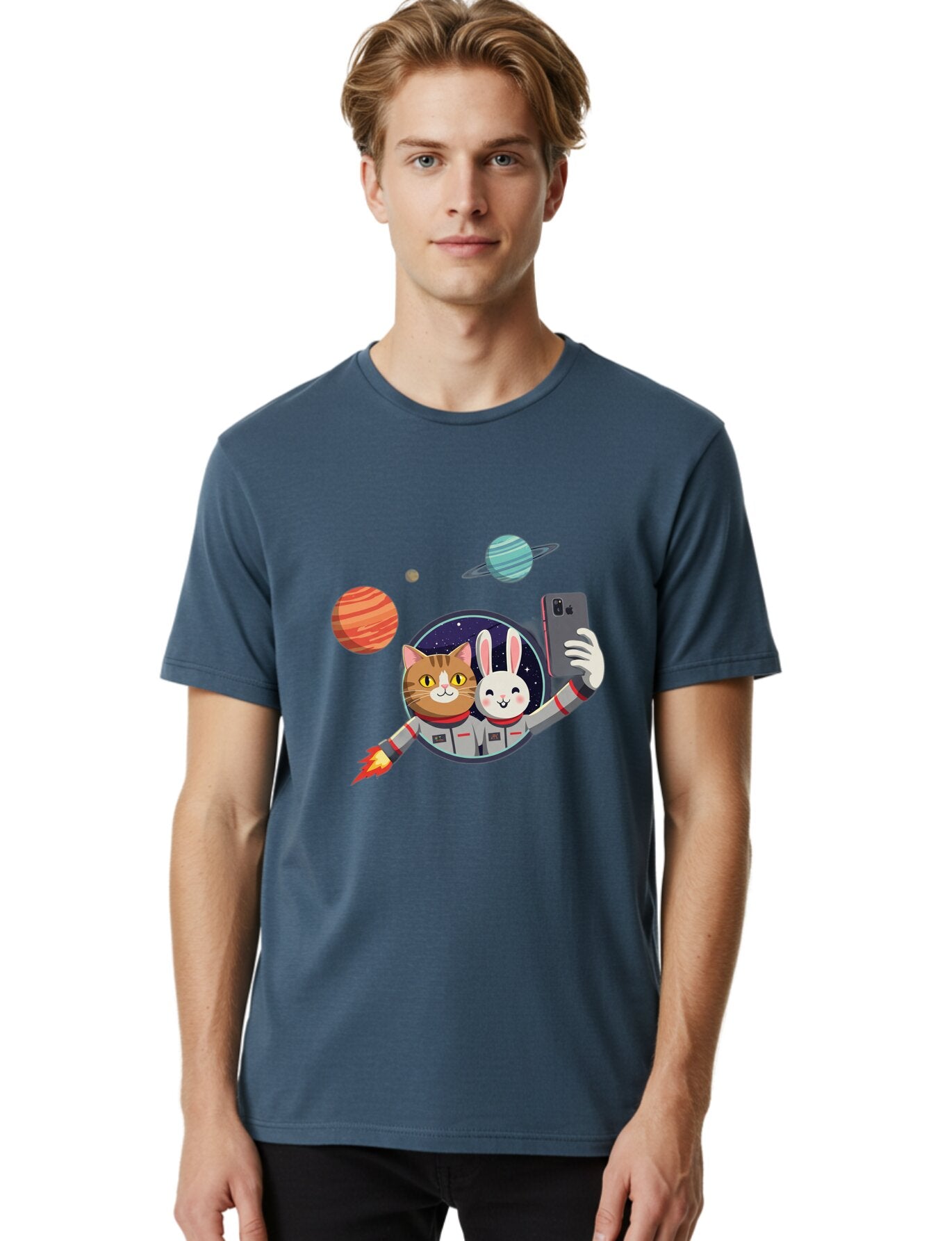 Cat-And-Rabbit-In-Space Men'S Graphic Tee, 100% Cotton, Comfortable Casual Summer Wear, Machine Washable, Vintage Camera, Old Camera, Antique Camera, Black Camera, Classic Photography, Photography Equipment, Nostalgic Device, Film Camera, Baq456 25