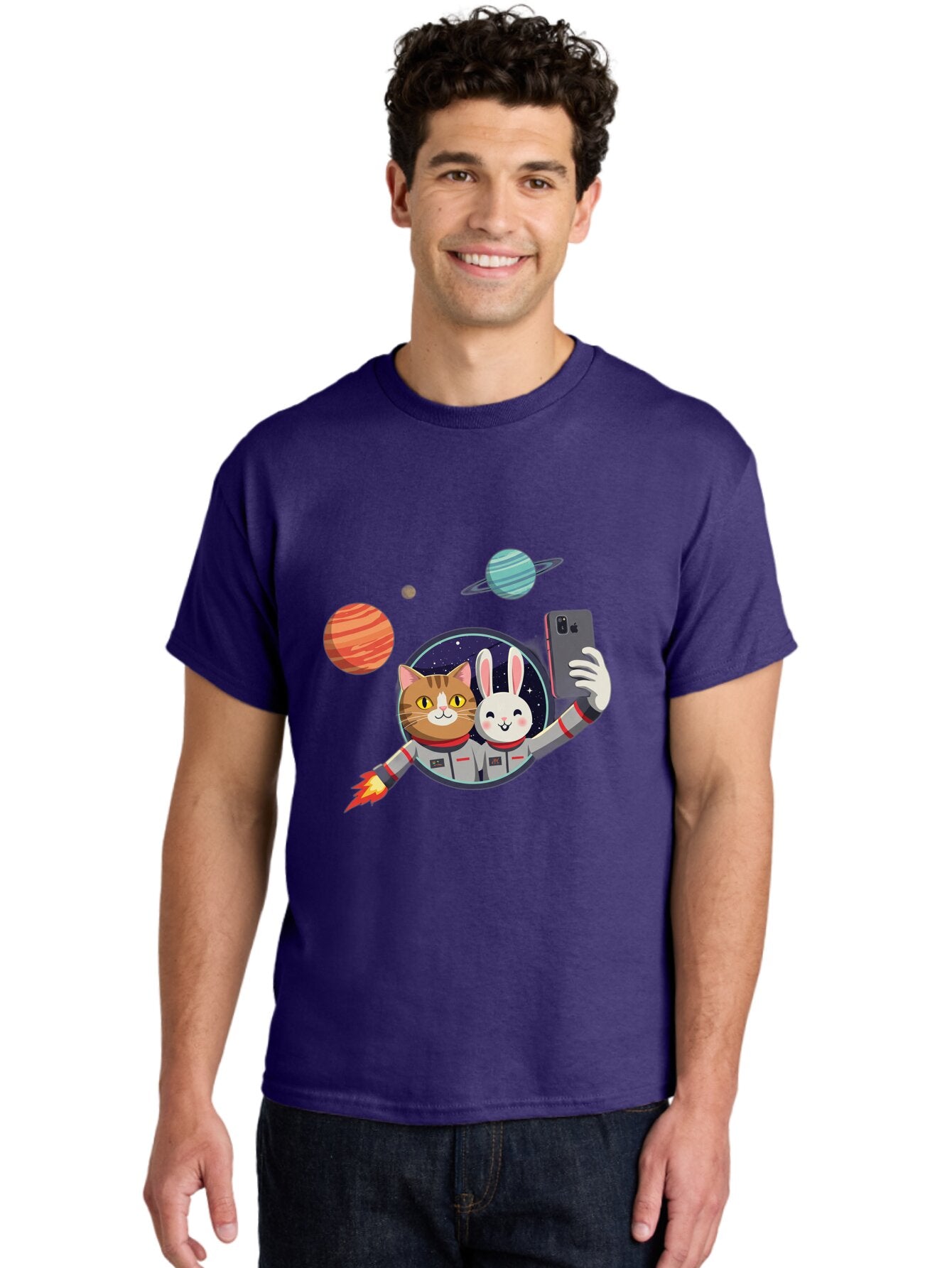 Cat-And-Rabbit-In-Space Men'S Graphic Tee, 100% Cotton, Comfortable Casual Summer Wear, Machine Washable, Vintage Camera, Old Camera, Antique Camera, Black Camera, Classic Photography, Photography Equipment, Nostalgic Device, Film Camera, Baq456 26