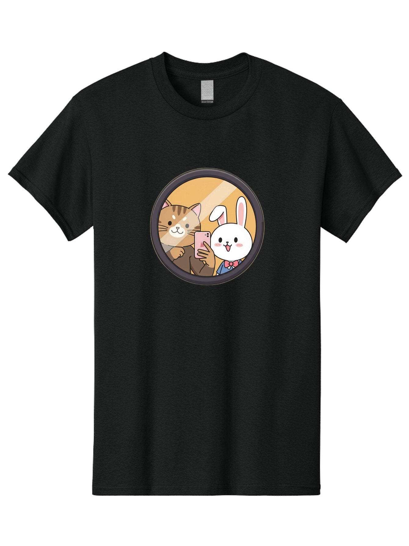 Cat-And-Rabbit-Selfie Men'S Graphic Tee, 100% Cotton, Comfortable Casual Summer Wear, Machine Washable, Vintage Camera, Old Camera, Antique Camera, Black Camera, Classic Photography, Photography Equipment, Nostalgic Device, Film Camera, Baq457 6