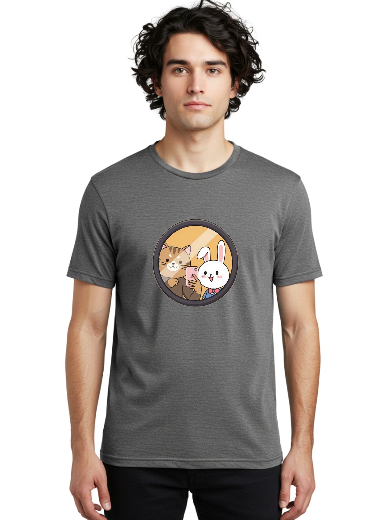Cat-And-Rabbit-Selfie Men'S Graphic Tee, 100% Cotton, Comfortable Casual Summer Wear, Machine Washable, Vintage Camera, Old Camera, Antique Camera, Black Camera, Classic Photography, Photography Equipment, Nostalgic Device, Film Camera, Baq457 27