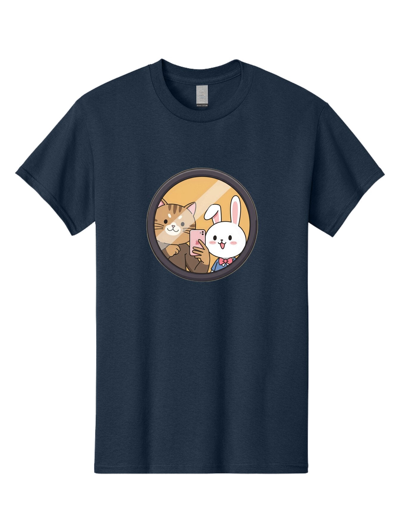 Cat-And-Rabbit-Selfie Men'S Graphic Tee, 100% Cotton, Comfortable Casual Summer Wear, Machine Washable, Vintage Camera, Old Camera, Antique Camera, Black Camera, Classic Photography, Photography Equipment, Nostalgic Device, Film Camera, Baq457 3