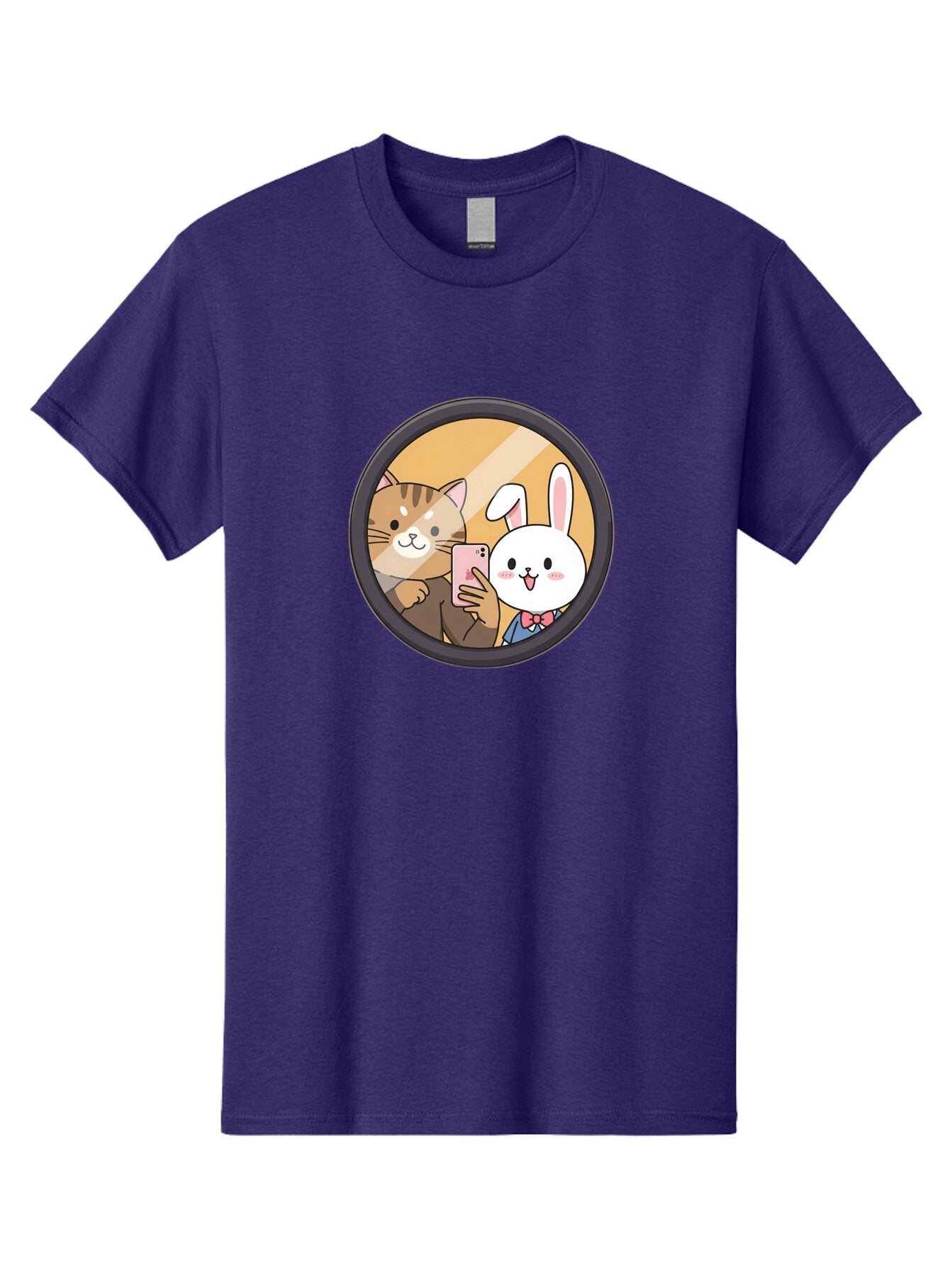 Cat-And-Rabbit-Selfie Men'S Graphic Tee, 100% Cotton, Comfortable Casual Summer Wear, Machine Washable, Vintage Camera, Old Camera, Antique Camera, Black Camera, Classic Photography, Photography Equipment, Nostalgic Device, Film Camera, Baq457 5