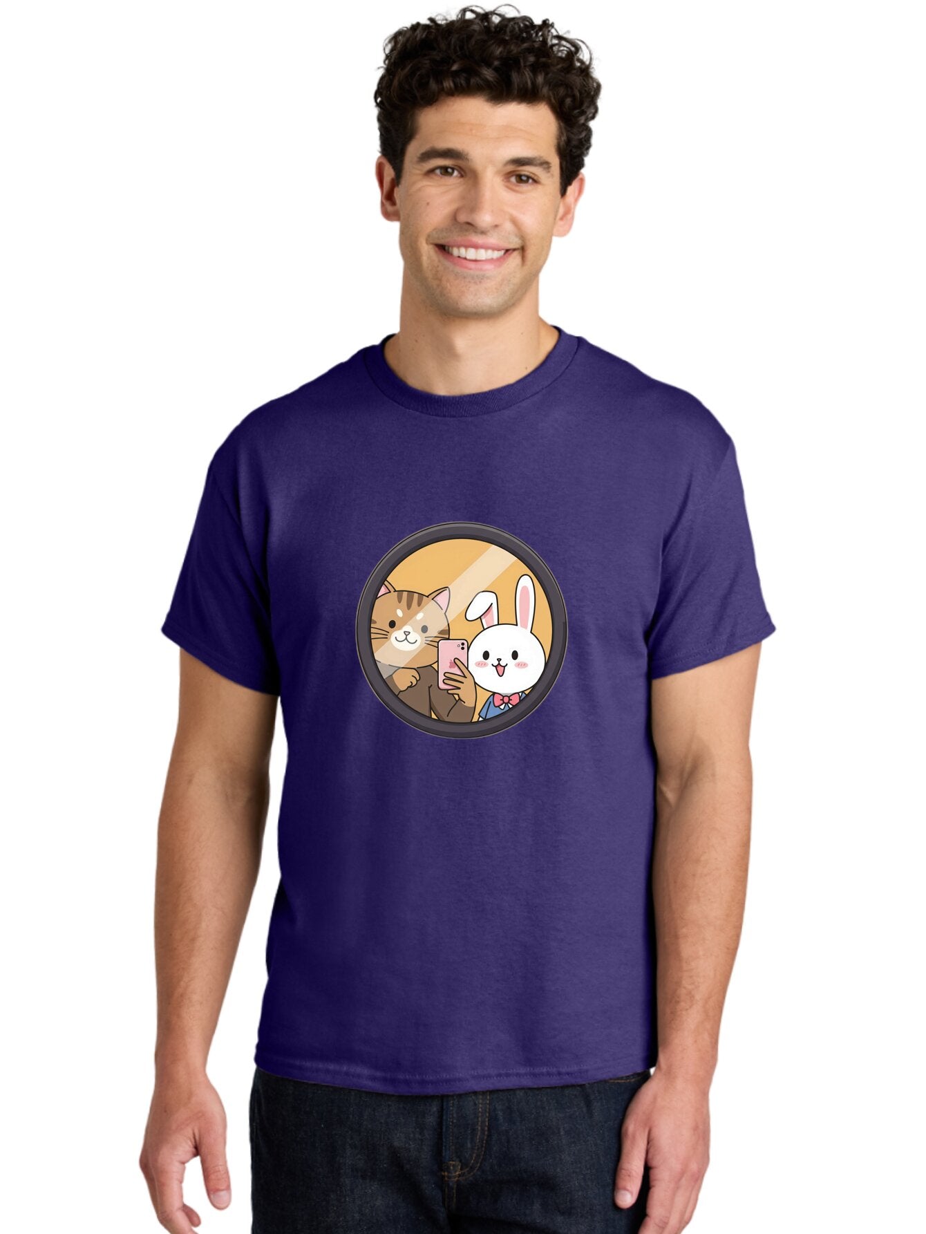 Cat-And-Rabbit-Selfie Men'S Graphic Tee, 100% Cotton, Comfortable Casual Summer Wear, Machine Washable, Vintage Camera, Old Camera, Antique Camera, Black Camera, Classic Photography, Photography Equipment, Nostalgic Device, Film Camera, Baq457 23