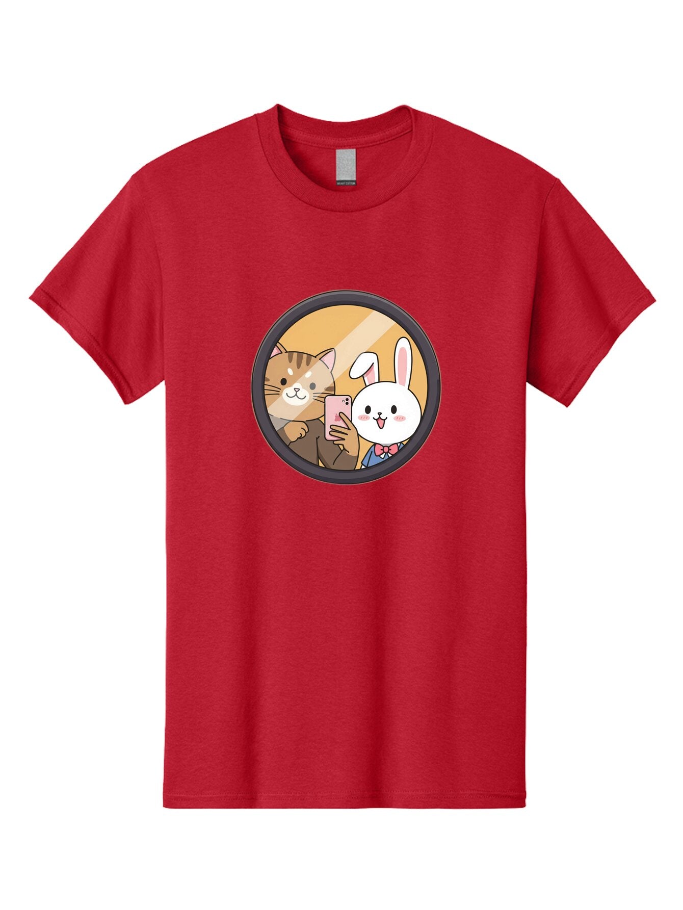 Cat-And-Rabbit-Selfie Men'S Graphic Tee, 100% Cotton, Comfortable Casual Summer Wear, Machine Washable, Vintage Camera, Old Camera, Antique Camera, Black Camera, Classic Photography, Photography Equipment, Nostalgic Device, Film Camera, Baq457