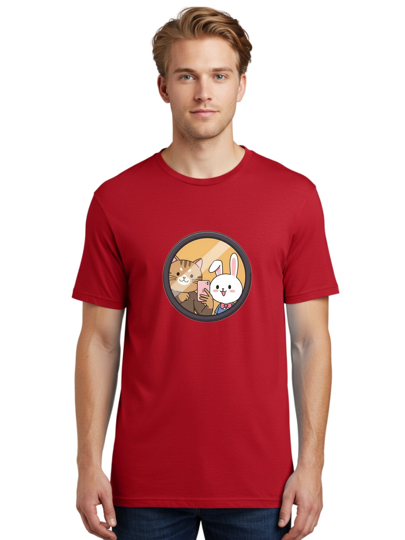 Cat-And-Rabbit-Selfie Men'S Graphic Tee, 100% Cotton, Comfortable Casual Summer Wear, Machine Washable, Vintage Camera, Old Camera, Antique Camera, Black Camera, Classic Photography, Photography Equipment, Nostalgic Device, Film Camera, Baq457 19