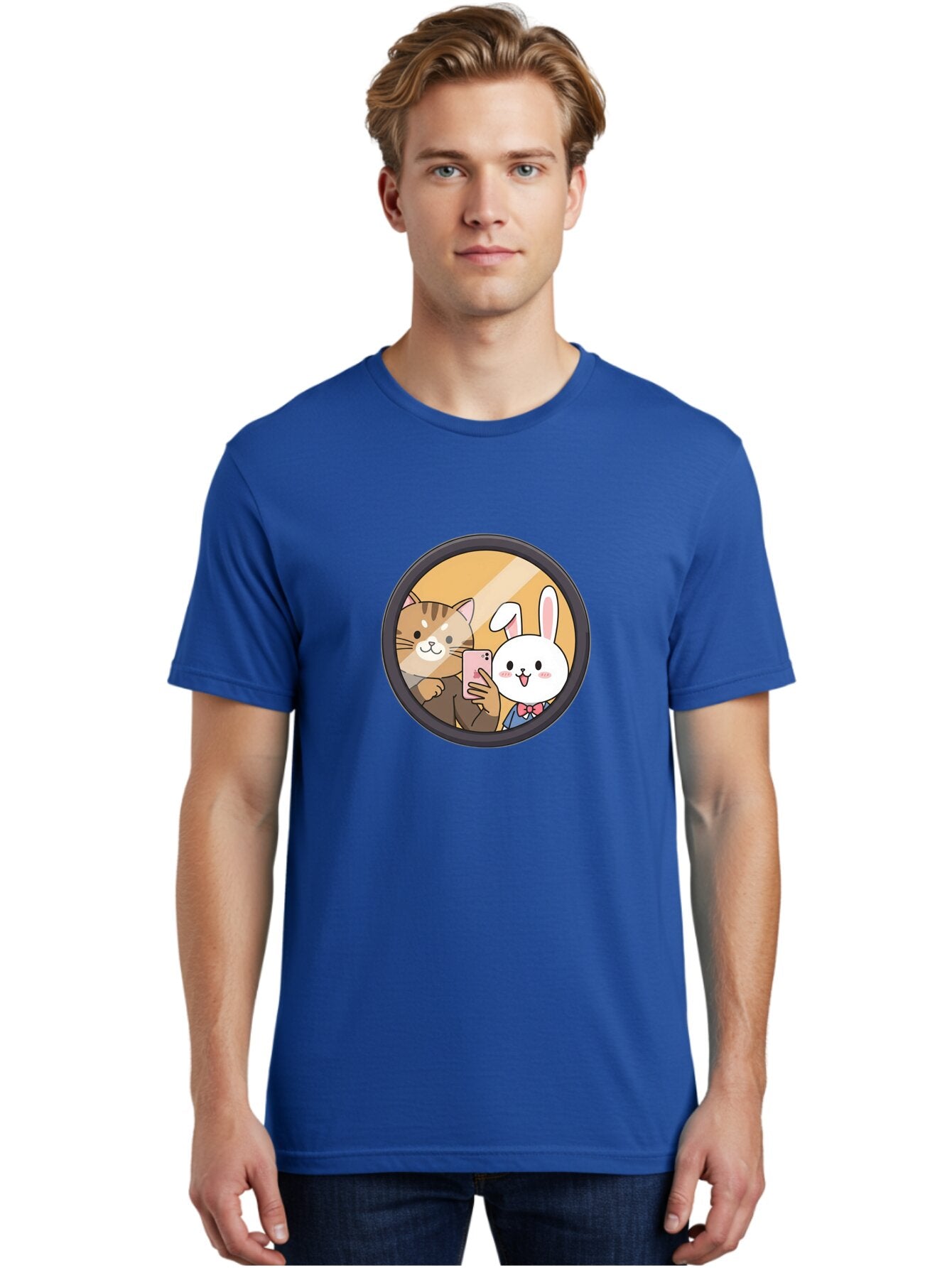 Cat-And-Rabbit-Selfie Men'S Graphic Tee, 100% Cotton, Comfortable Casual Summer Wear, Machine Washable, Vintage Camera, Old Camera, Antique Camera, Black Camera, Classic Photography, Photography Equipment, Nostalgic Device, Film Camera, Baq457 16