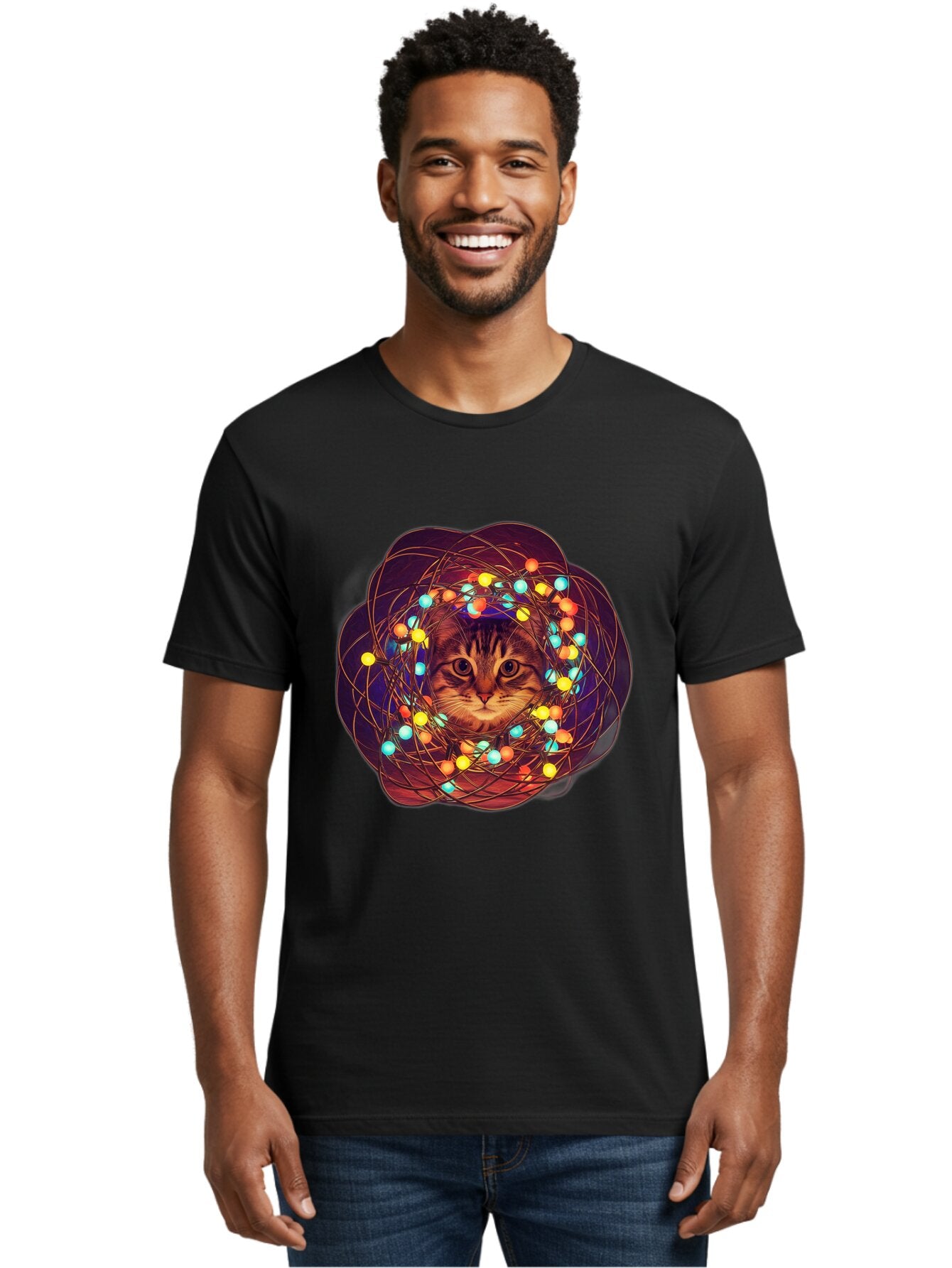 Cat-Entangled-In-Christmas-Lights Men'S Graphic Tee, 100% Cotton, Comfortable Casual Summer Wear, Machine Washable, Vintage Camera, Old Camera, Antique Camera, Black Camera, Classic Photography, Photography Equipment, Nostalgic Device, Baq460 27