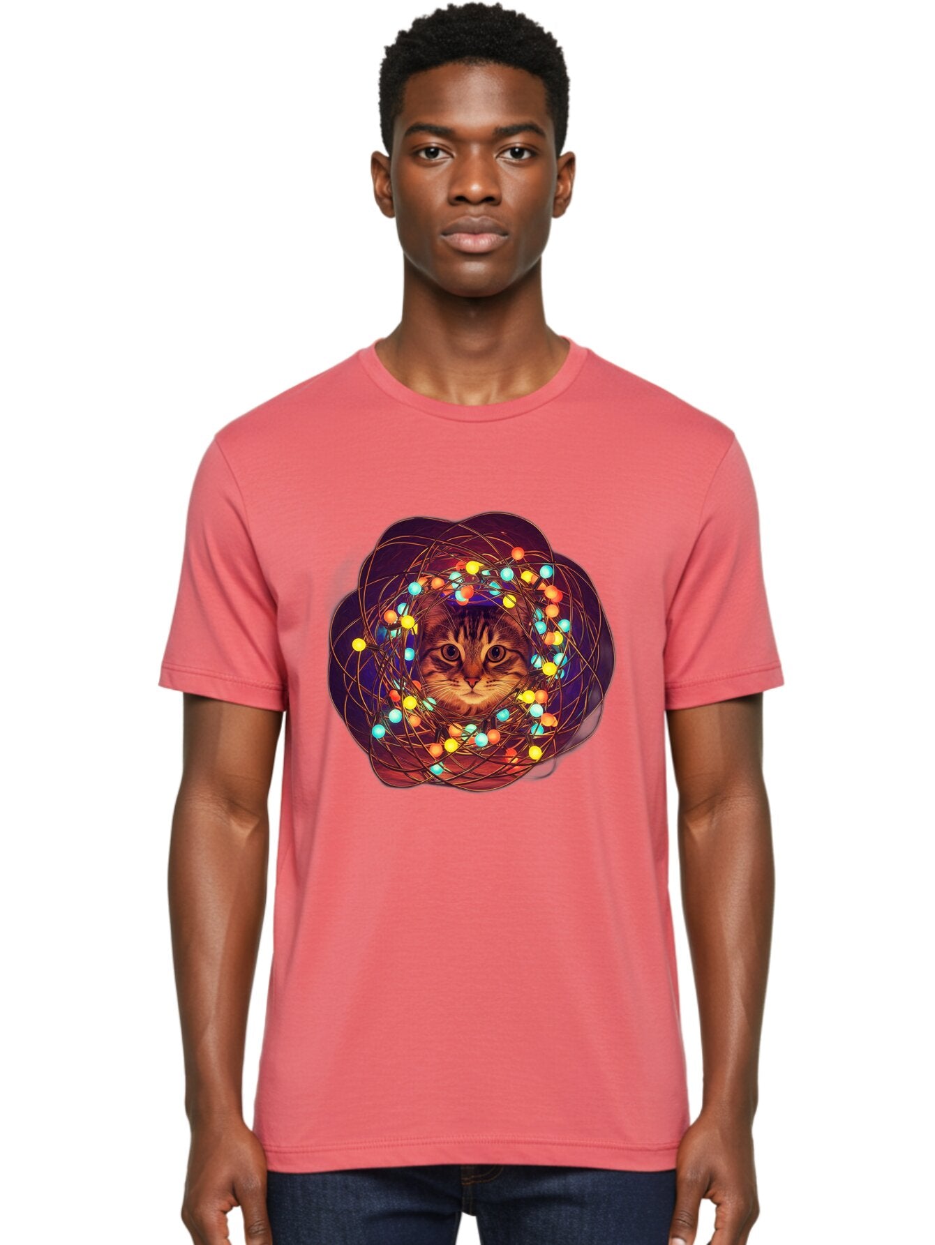 Cat-Entangled-In-Christmas-Lights Men'S Graphic Tee, 100% Cotton, Comfortable Casual Summer Wear, Machine Washable, Vintage Camera, Old Camera, Antique Camera, Black Camera, Classic Photography, Photography Equipment, Nostalgic Device, Baq460 21
