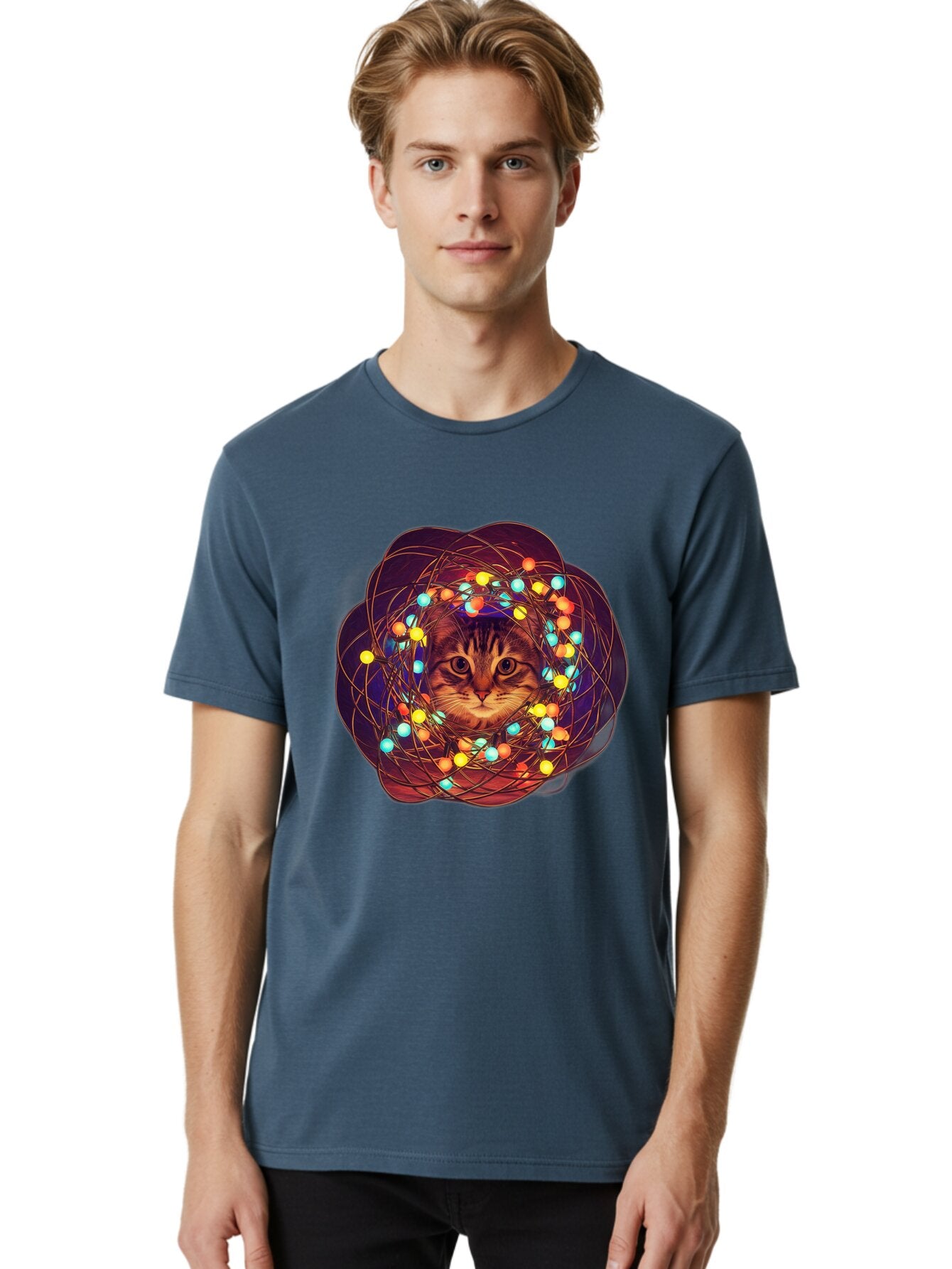 Cat-Entangled-In-Christmas-Lights Men'S Graphic Tee, 100% Cotton, Comfortable Casual Summer Wear, Machine Washable, Vintage Camera, Old Camera, Antique Camera, Black Camera, Classic Photography, Photography Equipment, Nostalgic Device, Baq460 28