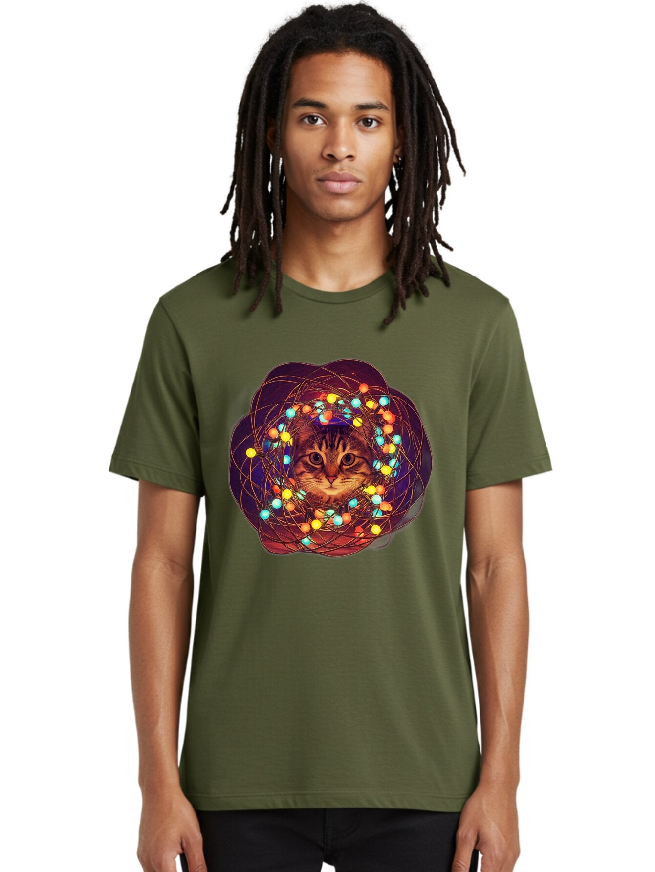Cat-Entangled-In-Christmas-Lights Men'S Graphic Tee, 100% Cotton, Comfortable Casual Summer Wear, Machine Washable, Vintage Camera, Old Camera, Antique Camera, Black Camera, Classic Photography, Photography Equipment, Nostalgic Device, Baq460 22