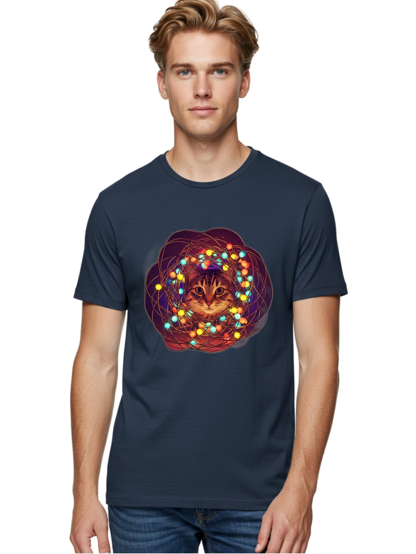 Cat-Entangled-In-Christmas-Lights Men'S Graphic Tee, 100% Cotton, Comfortable Casual Summer Wear, Machine Washable, Vintage Camera, Old Camera, Antique Camera, Black Camera, Classic Photography, Photography Equipment, Nostalgic Device, Baq460 20
