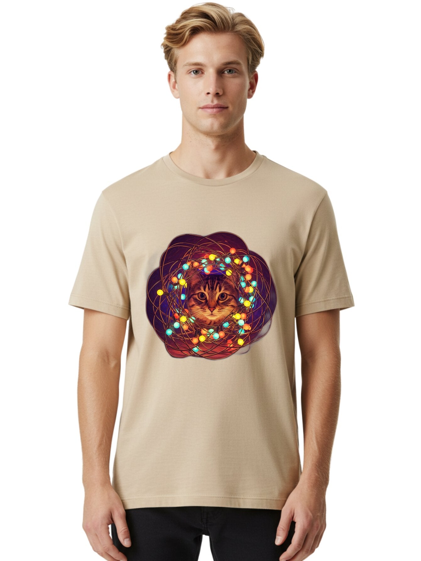 Cat-Entangled-In-Christmas-Lights Men'S Graphic Tee, 100% Cotton, Comfortable Casual Summer Wear, Machine Washable, Vintage Camera, Old Camera, Antique Camera, Black Camera, Classic Photography, Photography Equipment, Nostalgic Device, Baq460 24