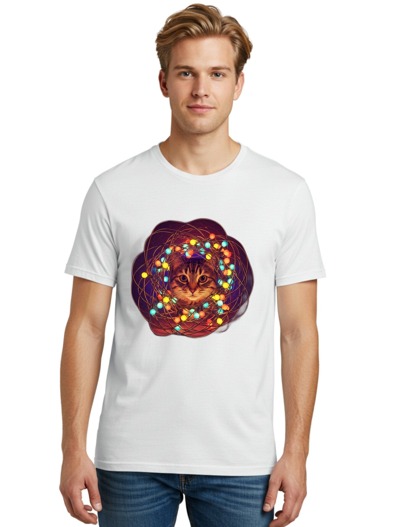 Cat-Entangled-In-Christmas-Lights Men'S Graphic Tee, 100% Cotton, Comfortable Casual Summer Wear, Machine Washable, Vintage Camera, Old Camera, Antique Camera, Black Camera, Classic Photography, Photography Equipment, Nostalgic Device, Baq460 26