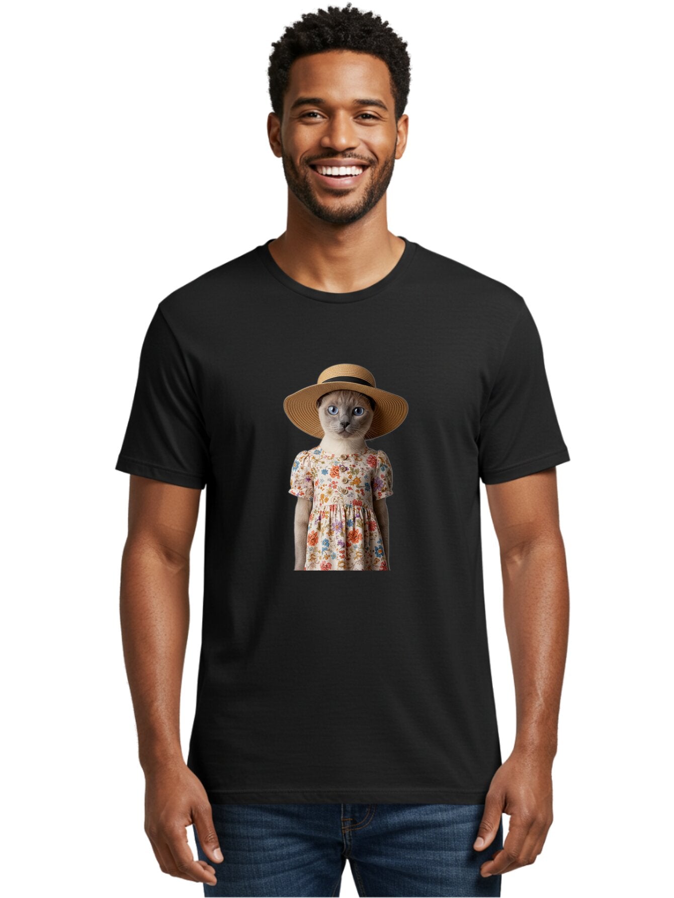 Cat-In-Floral-Dress Men'S Graphic Tee, 100% Cotton, Comfortable Casual Summer Wear, Machine Washable, Vintage Camera, Old Camera, Antique Camera, Black Camera, Classic Photography, Photography Equipment, Nostalgic Device, Film Camera, Baq470 21
