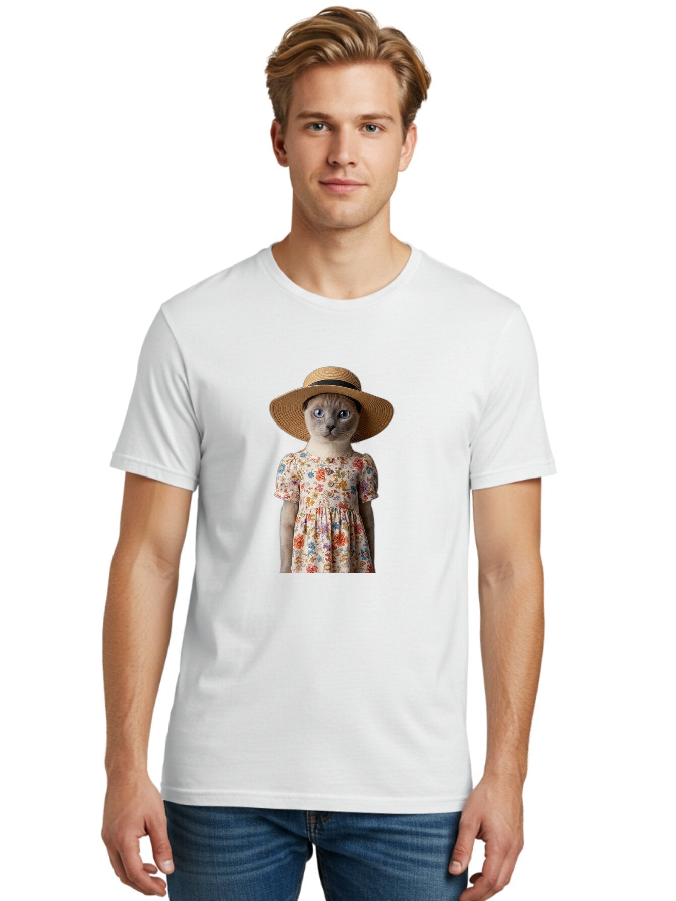 Cat-In-Floral-Dress Men'S Graphic Tee, 100% Cotton, Comfortable Casual Summer Wear, Machine Washable, Vintage Camera, Old Camera, Antique Camera, Black Camera, Classic Photography, Photography Equipment, Nostalgic Device, Film Camera, Baq470 30