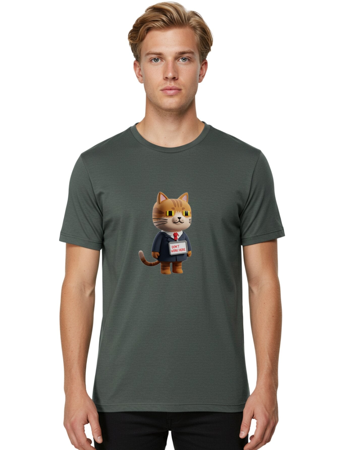 Cat-In-Suit-With-Don-T-Work-Here-Sign Men'S Graphic Tee, 100% Cotton, Comfortable Casual Summer Wear, Machine Washable, Vintage Camera, Old Camera, Antique Camera, Black Camera, Classic Photography, Photography Equipment, Nostalgic Device, Baq475 29