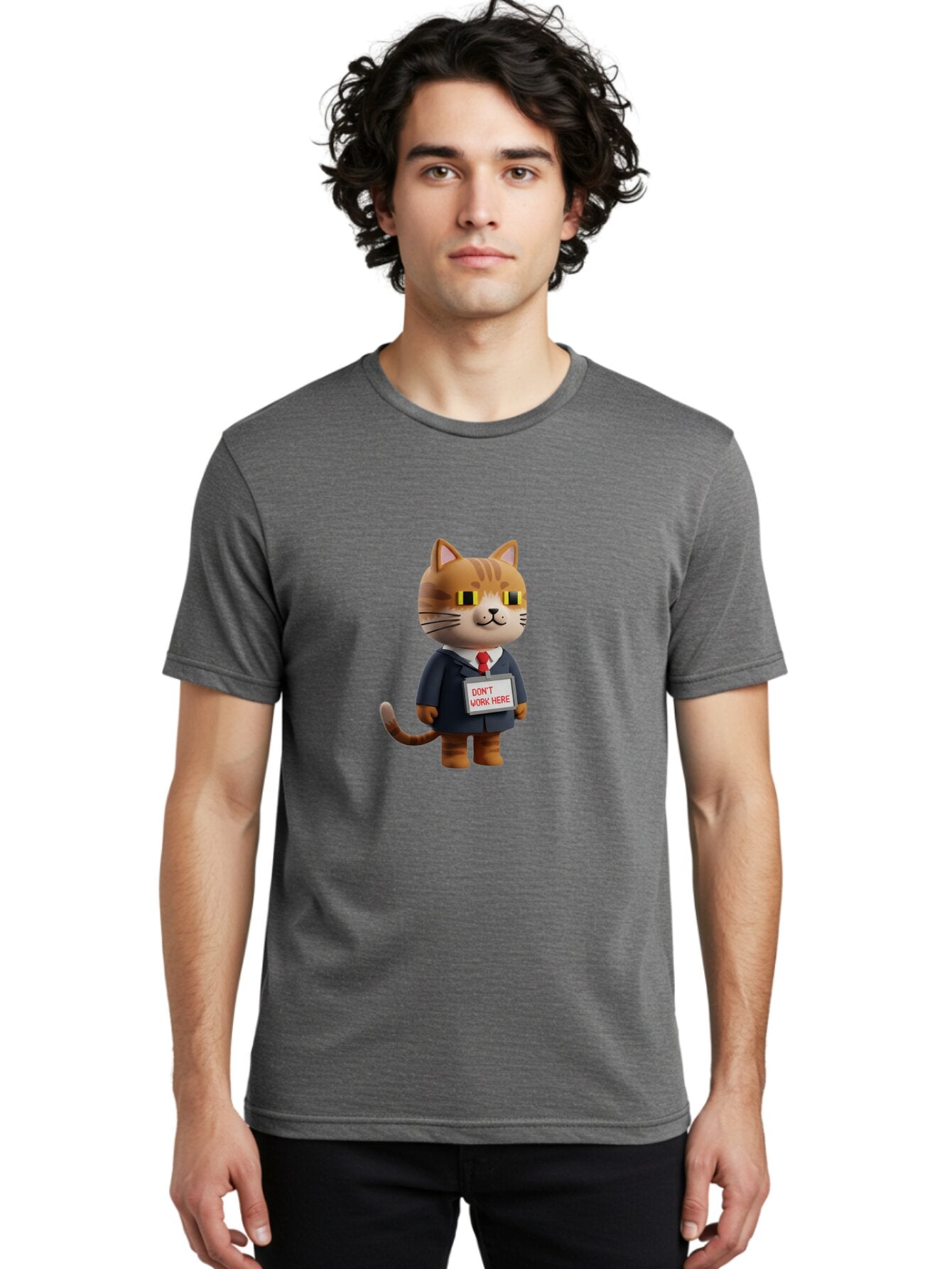 Cat-In-Suit-With-Don-T-Work-Here-Sign Men'S Graphic Tee, 100% Cotton, Comfortable Casual Summer Wear, Machine Washable, Vintage Camera, Old Camera, Antique Camera, Black Camera, Classic Photography, Photography Equipment, Nostalgic Device, Baq475 17