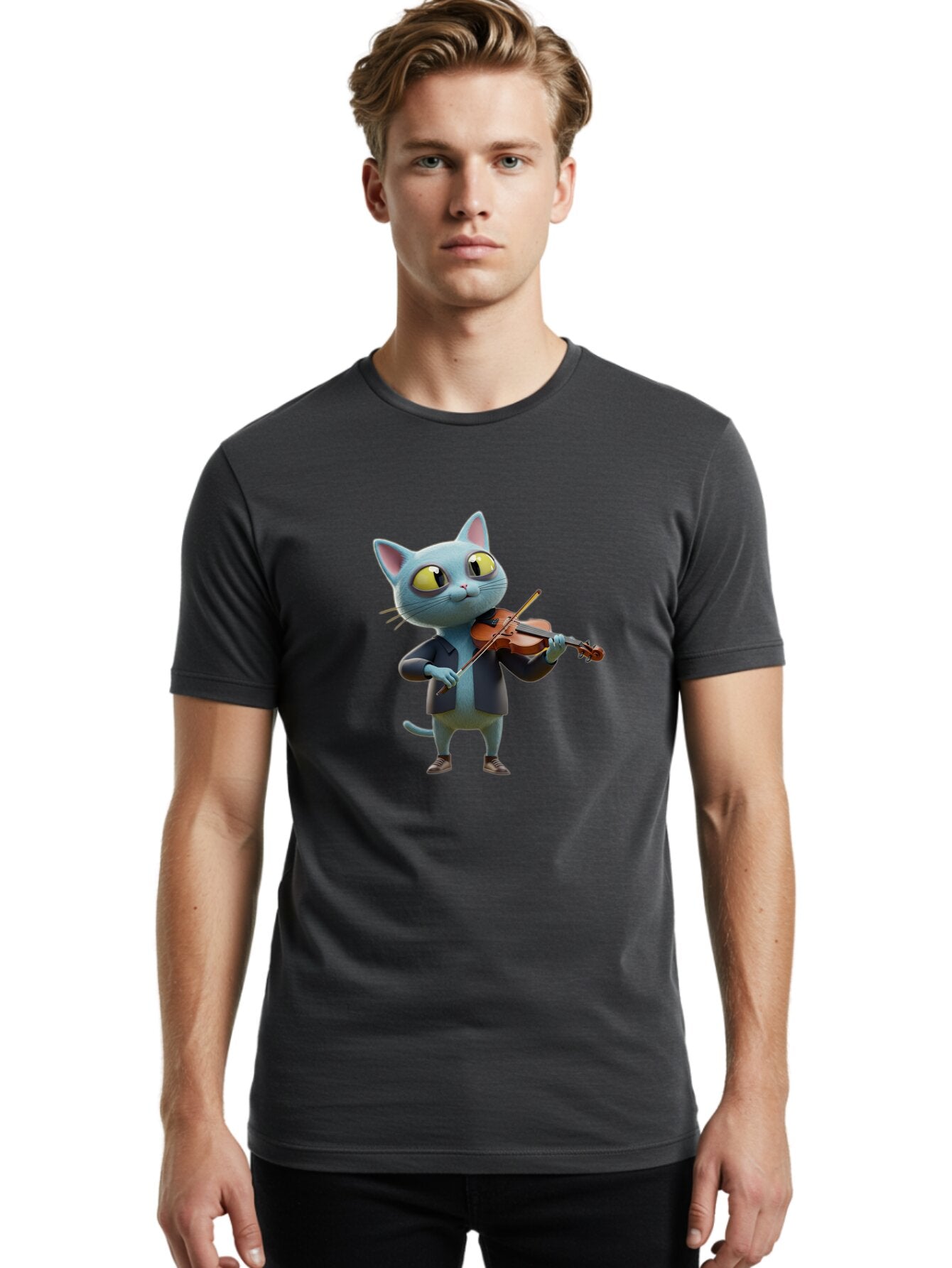Cat-Playing-Violin-2 Men'S Graphic Tee, 100% Cotton, Comfortable Casual Summer Wear, Machine Washable, Vintage Camera, Old Camera, Antique Camera, Black Camera, Classic Photography, Photography Equipment, Nostalgic Device, Film Camera, Baq483 30