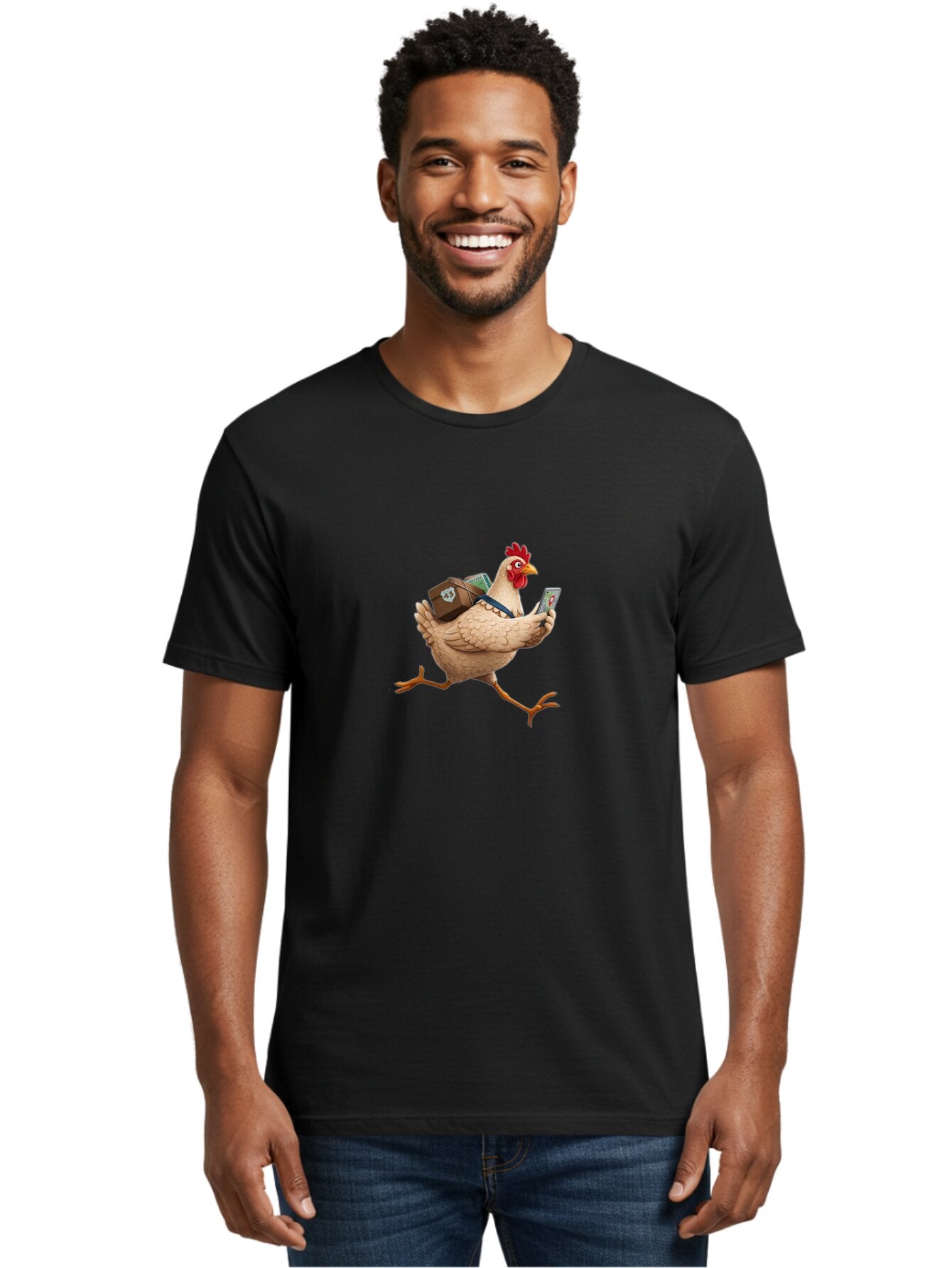 Chicken-With-Suitcase-And-Phone Men'S Graphic Tee, 100% Cotton, Comfortable Casual Summer Wear, Machine Washable, Vintage Camera, Old Camera, Antique Camera, Black Camera, Classic Photography, Photography Equipment, Nostalgic Device, Baq512 16