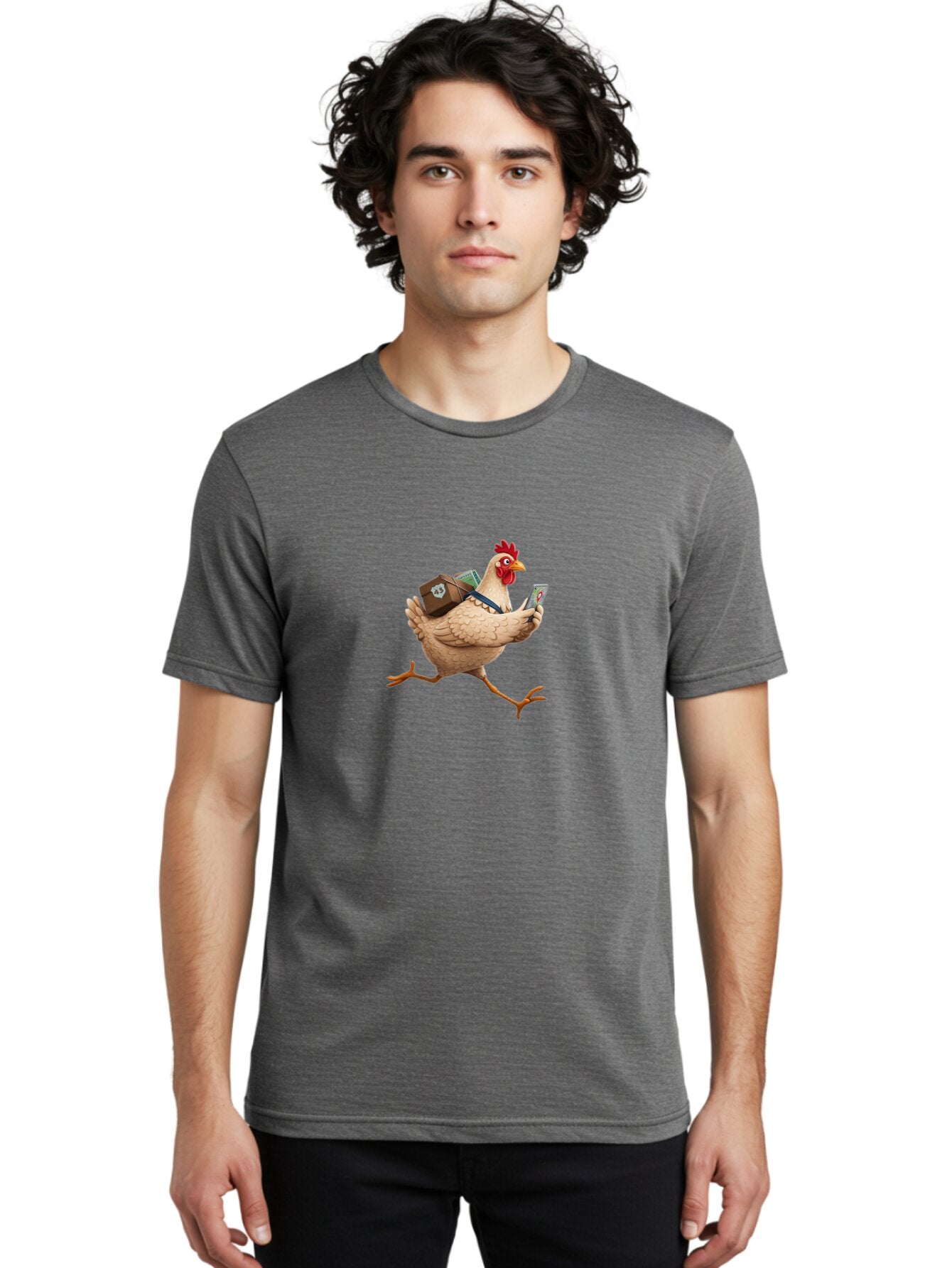Chicken-With-Suitcase-And-Phone Men'S Graphic Tee, 100% Cotton, Comfortable Casual Summer Wear, Machine Washable, Vintage Camera, Old Camera, Antique Camera, Black Camera, Classic Photography, Photography Equipment, Nostalgic Device, Baq512 29