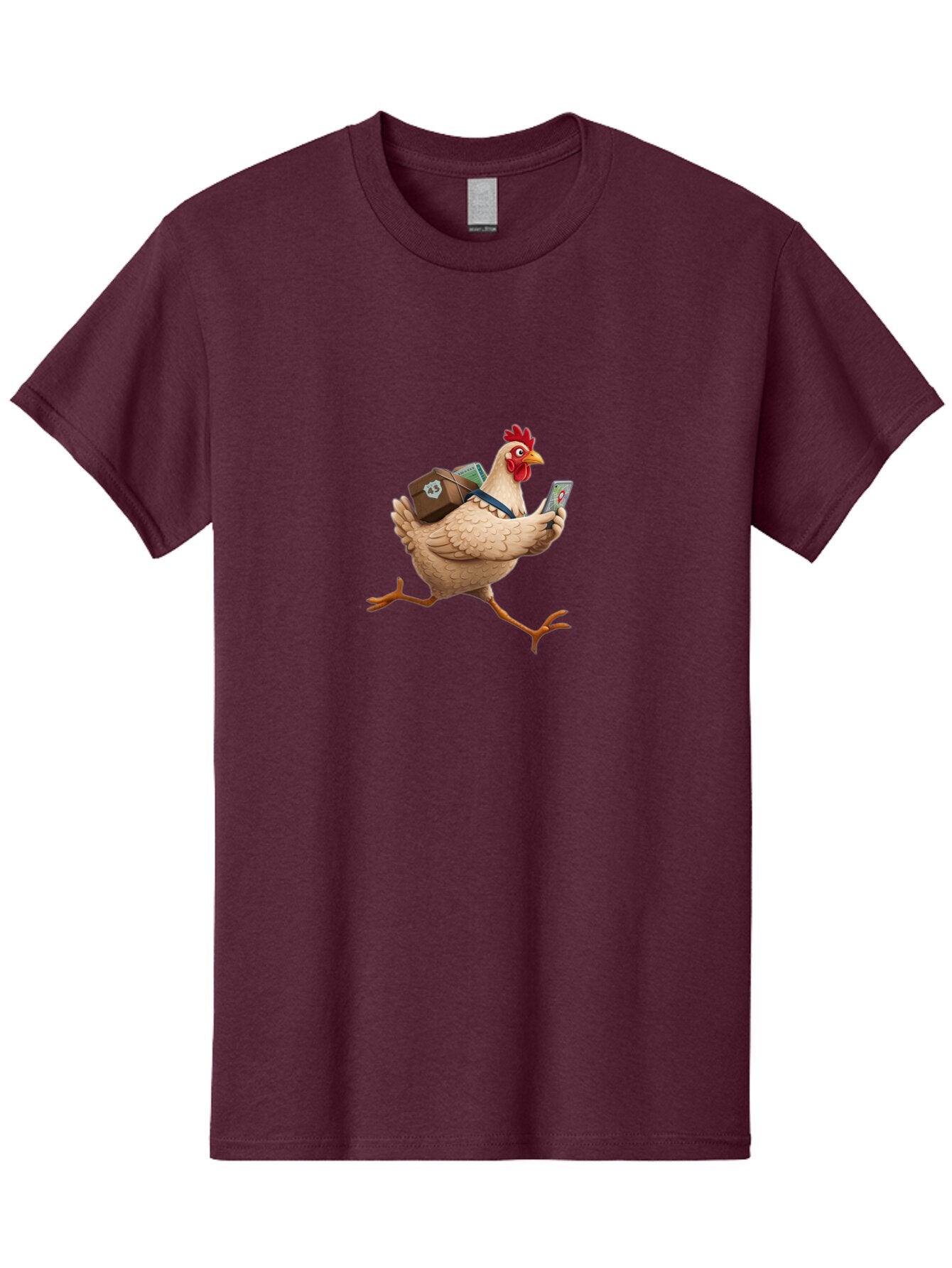 Chicken-With-Suitcase-And-Phone Men'S Graphic Tee, 100% Cotton, Comfortable Casual Summer Wear, Machine Washable, Vintage Camera, Old Camera, Antique Camera, Black Camera, Classic Photography, Photography Equipment, Nostalgic Device, Baq512 3