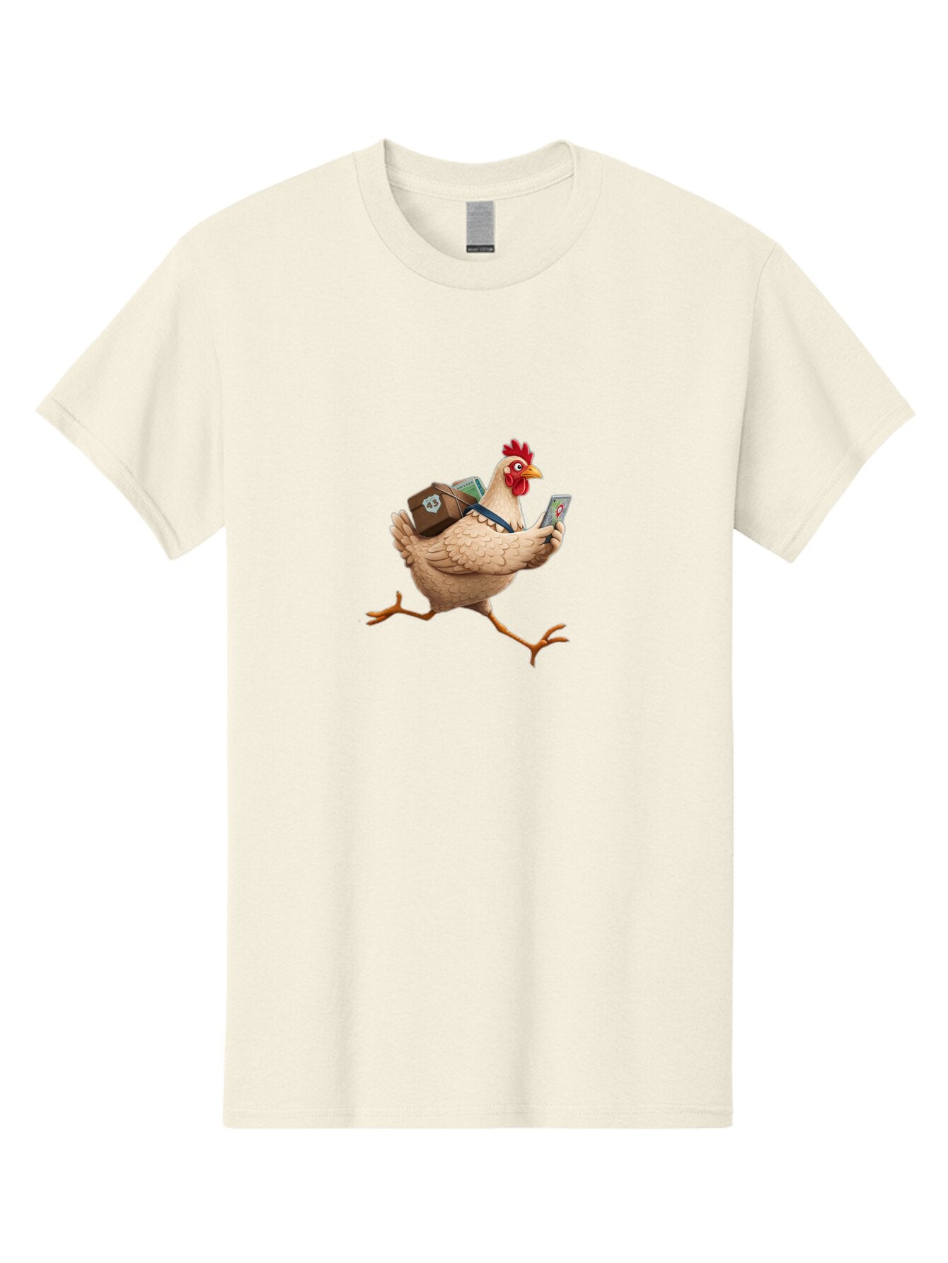 Chicken-With-Suitcase-And-Phone Men'S Graphic Tee, 100% Cotton, Comfortable Casual Summer Wear, Machine Washable, Vintage Camera, Old Camera, Antique Camera, Black Camera, Classic Photography, Photography Equipment, Nostalgic Device, Baq512 1