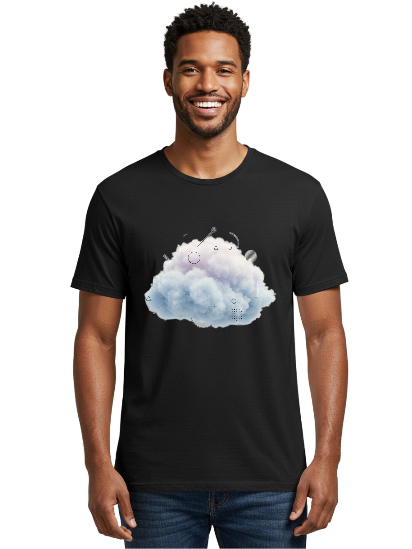 Cloud-With-Geometric-Shapes Men'S Graphic Tee, 100% Cotton, Comfortable Casual Summer Wear, Machine Washable, Vintage Camera, Old Camera, Antique Camera, Black Camera, Classic Photography, Photography Equipment, Nostalgic Device, Film Camera, Baq533 22