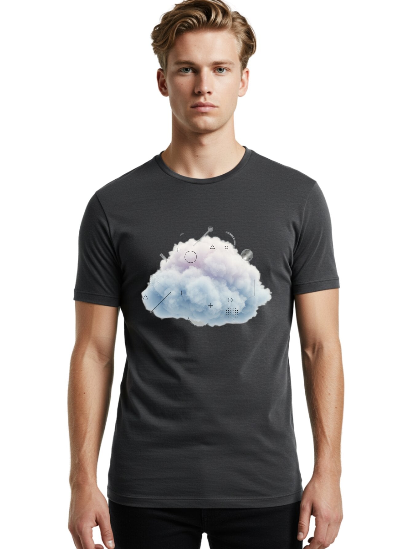 Cloud-With-Geometric-Shapes Men'S Graphic Tee, 100% Cotton, Comfortable Casual Summer Wear, Machine Washable, Vintage Camera, Old Camera, Antique Camera, Black Camera, Classic Photography, Photography Equipment, Nostalgic Device, Film Camera, Baq533 21
