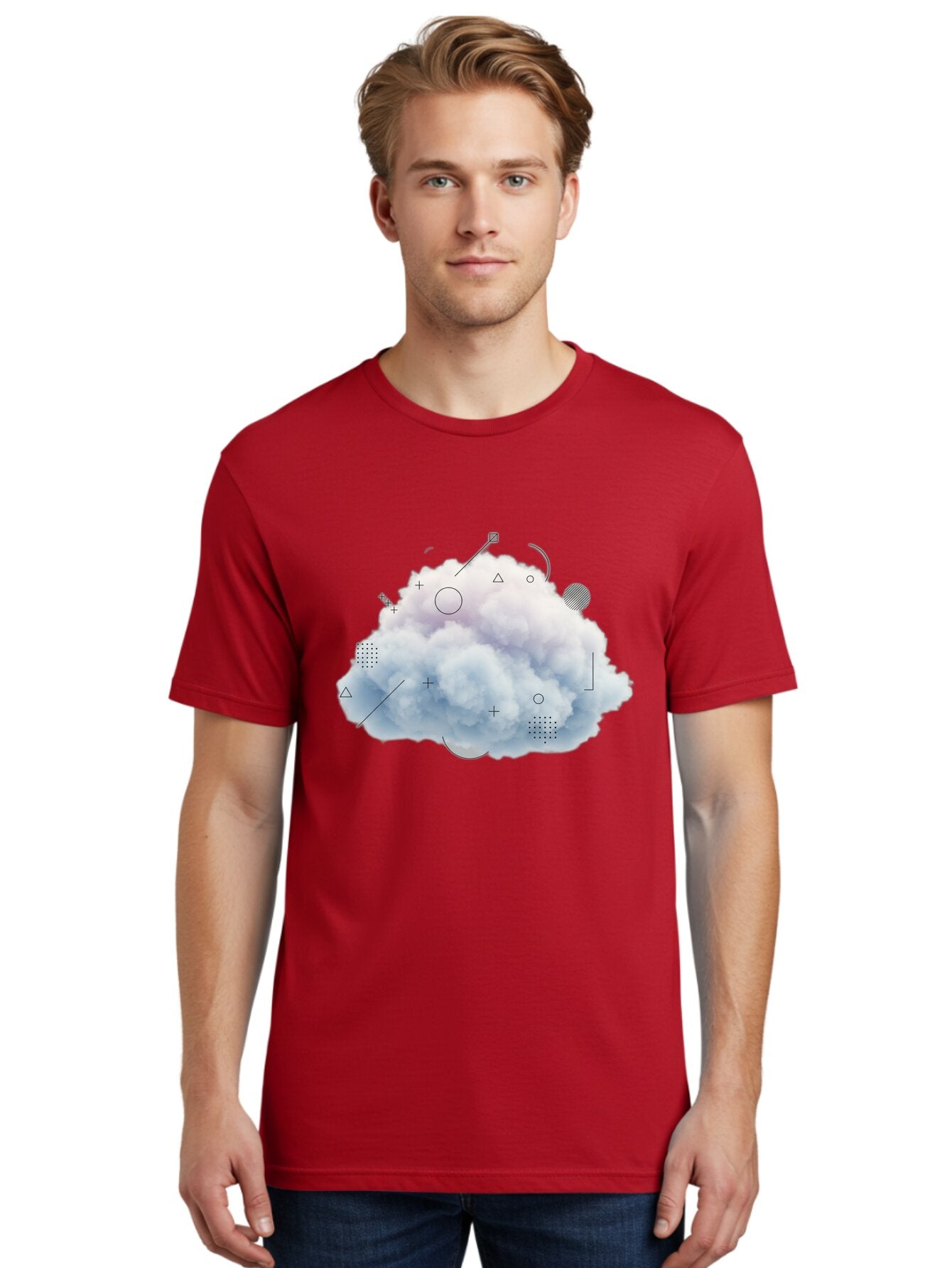 Cloud-With-Geometric-Shapes Men'S Graphic Tee, 100% Cotton, Comfortable Casual Summer Wear, Machine Washable, Vintage Camera, Old Camera, Antique Camera, Black Camera, Classic Photography, Photography Equipment, Nostalgic Device, Film Camera, Baq533 29