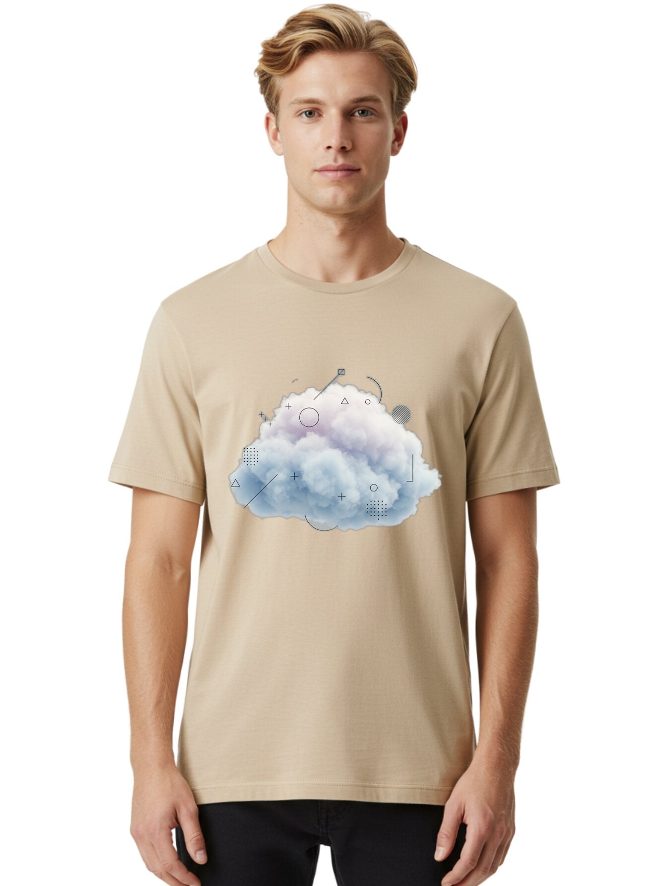 Cloud-With-Geometric-Shapes Men'S Graphic Tee, 100% Cotton, Comfortable Casual Summer Wear, Machine Washable, Vintage Camera, Old Camera, Antique Camera, Black Camera, Classic Photography, Photography Equipment, Nostalgic Device, Film Camera, Baq533 18