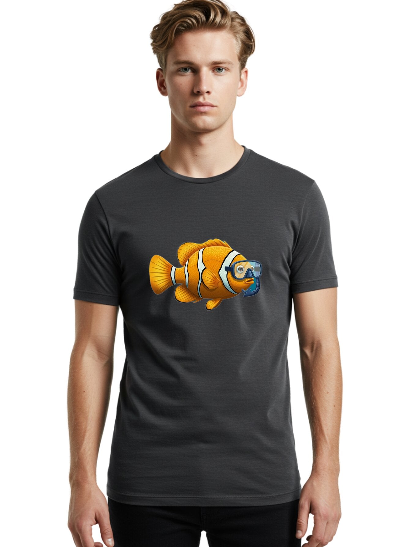 Clown-Fish-With-Snorkel-1 Men'S Graphic Tee, 100% Cotton, Comfortable Casual Summer Wear, Machine Washable, Vintage Camera, Old Camera, Antique Camera, Black Camera, Classic Photography, Photography Equipment, Nostalgic Device, Film Camera, Baq538 19