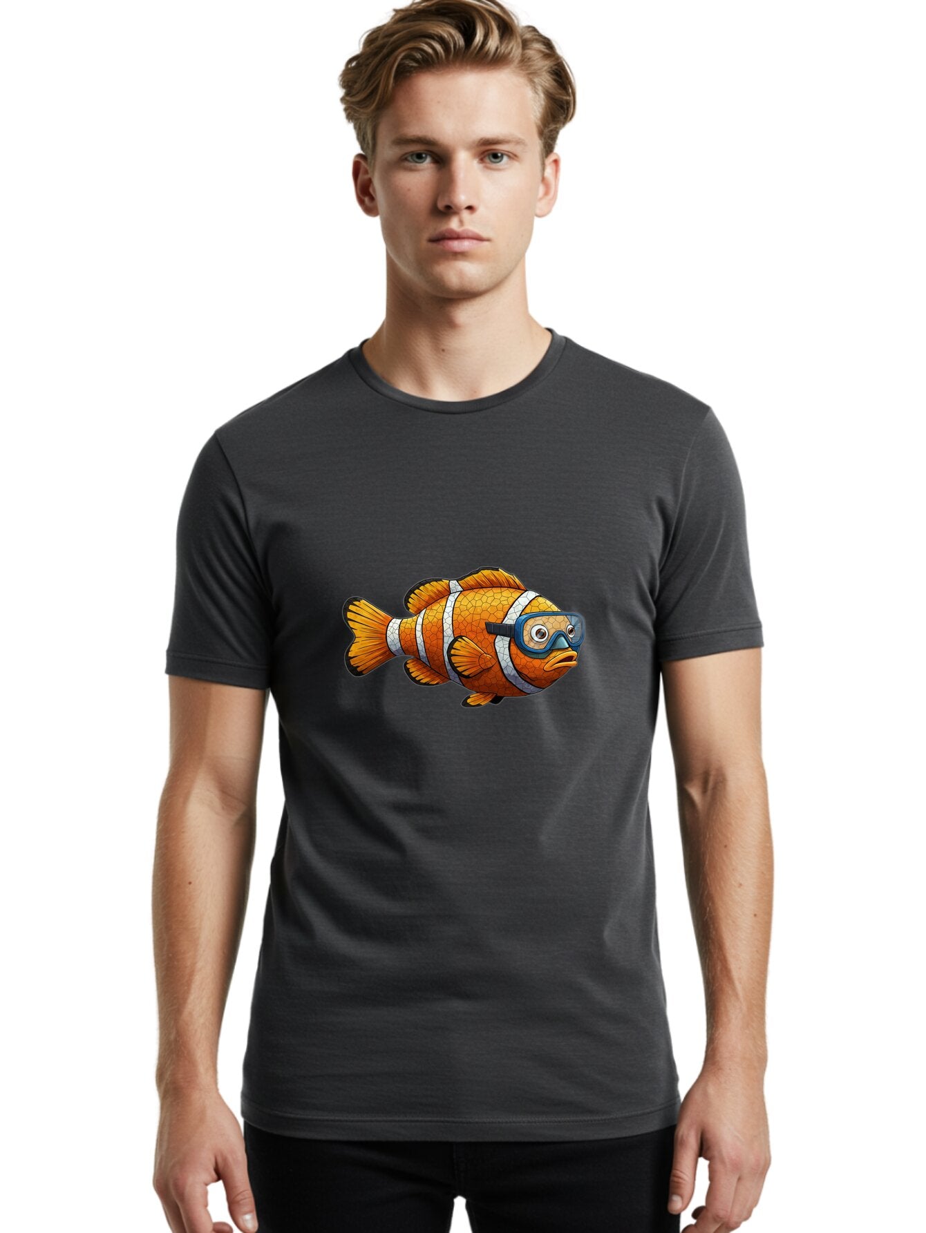 Clownfish-With-Snorkel-Mask Men'S Graphic Tee, 100% Cotton, Comfortable Casual Summer Wear, Machine Washable, Vintage Camera, Old Camera, Antique Camera, Black Camera, Classic Photography, Photography Equipment, Nostalgic Device, Film Camera, Baq542 25