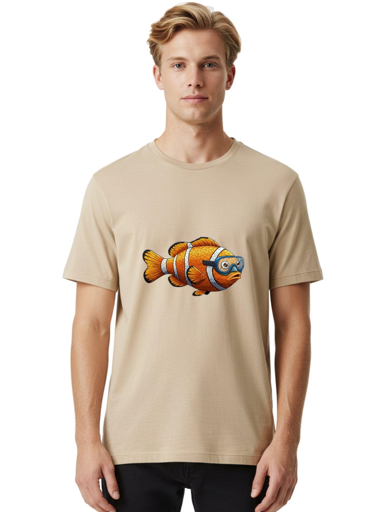 Clownfish-With-Snorkel-Mask Men'S Graphic Tee, 100% Cotton, Comfortable Casual Summer Wear, Machine Washable, Vintage Camera, Old Camera, Antique Camera, Black Camera, Classic Photography, Photography Equipment, Nostalgic Device, Film Camera, Baq542 20