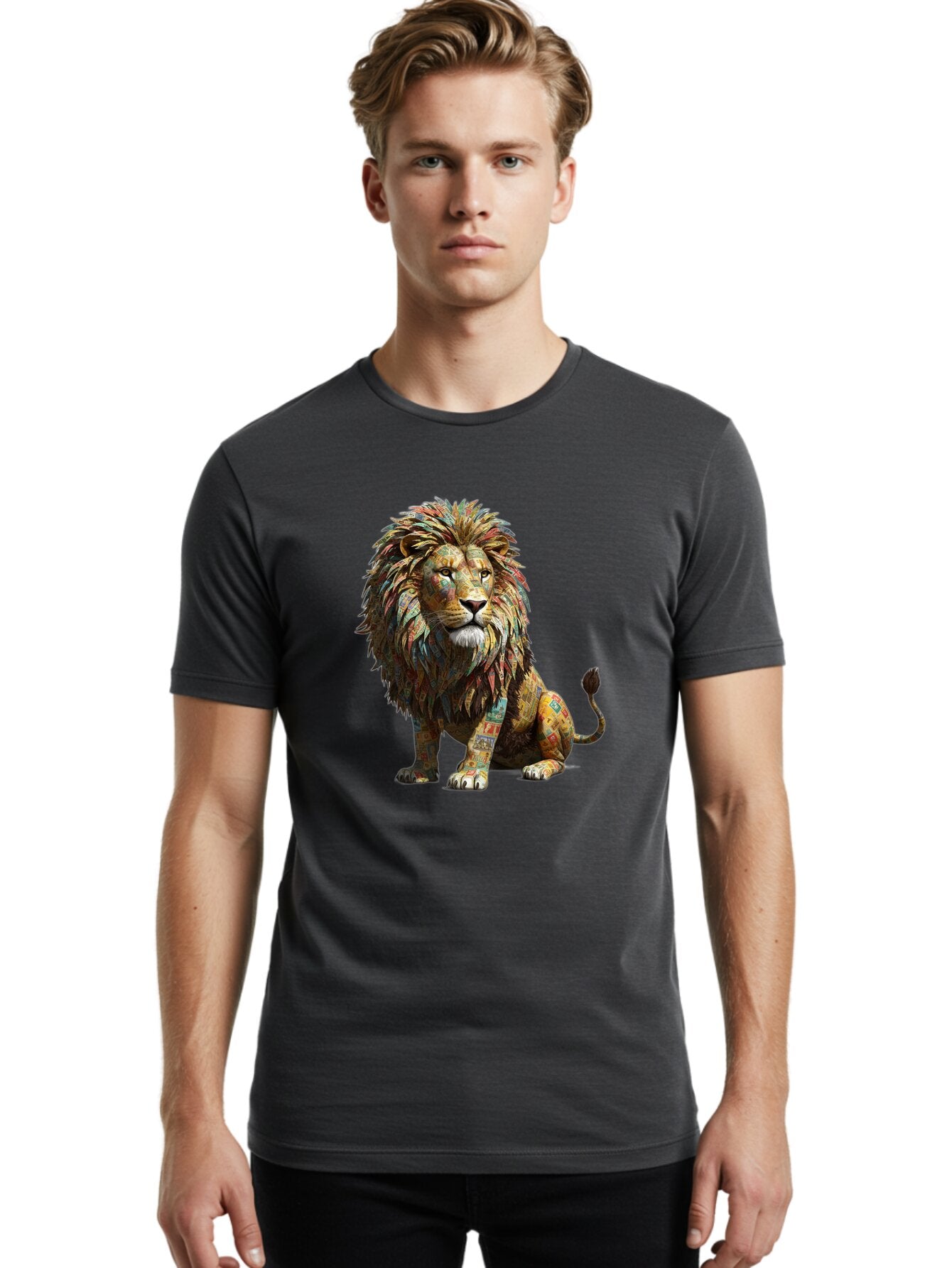 Collage-Lion Men'S Graphic Tee, 100% Cotton, Comfortable Casual Summer Wear, Machine Washable, Vintage Camera, Old Camera, Antique Camera, Black Camera, Classic Photography, Photography Equipment, Nostalgic Device, Film Camera, Camera Art Baq559 25