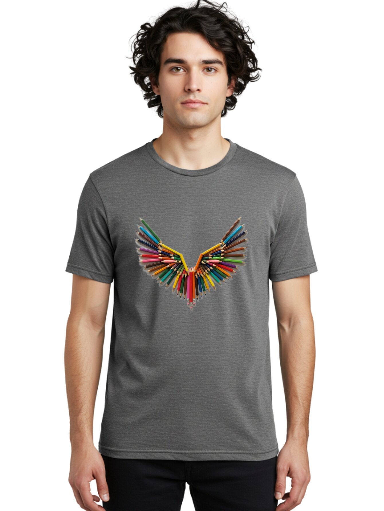 Colored-Pencils-Wings-1 Men'S Graphic Tee, 100% Cotton, Comfortable Casual Summer Wear, Machine Washable, Vintage Camera, Old Camera, Antique Camera, Black Camera, Classic Photography, Photography Equipment, Nostalgic Device, Film Camera, Baq561 20