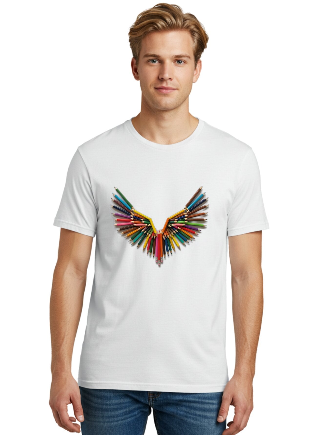 Colored-Pencils-Wings-1 Men'S Graphic Tee, 100% Cotton, Comfortable Casual Summer Wear, Machine Washable, Vintage Camera, Old Camera, Antique Camera, Black Camera, Classic Photography, Photography Equipment, Nostalgic Device, Film Camera, Baq561 18